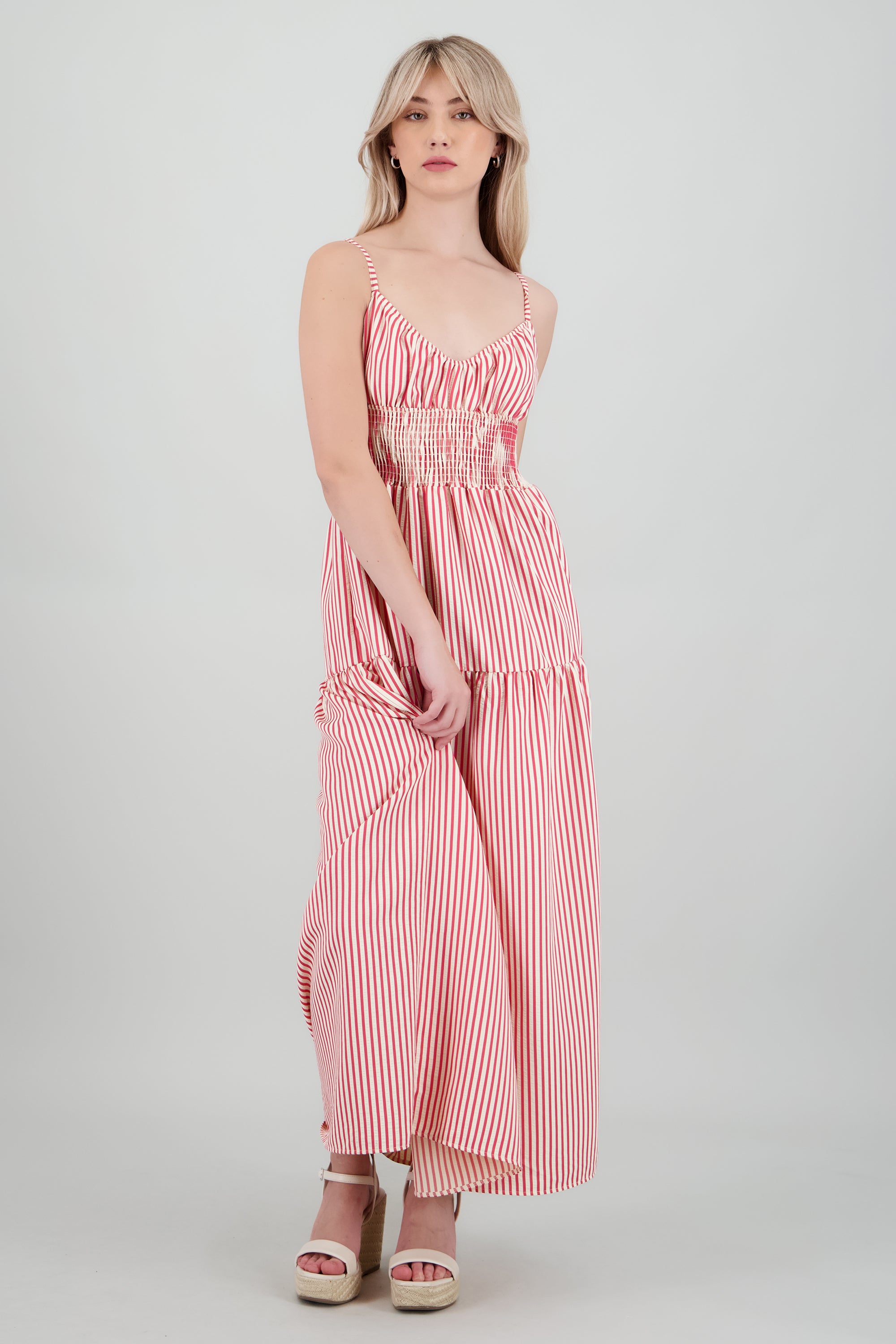 Vestido maxi lineas escote espalda ROJO