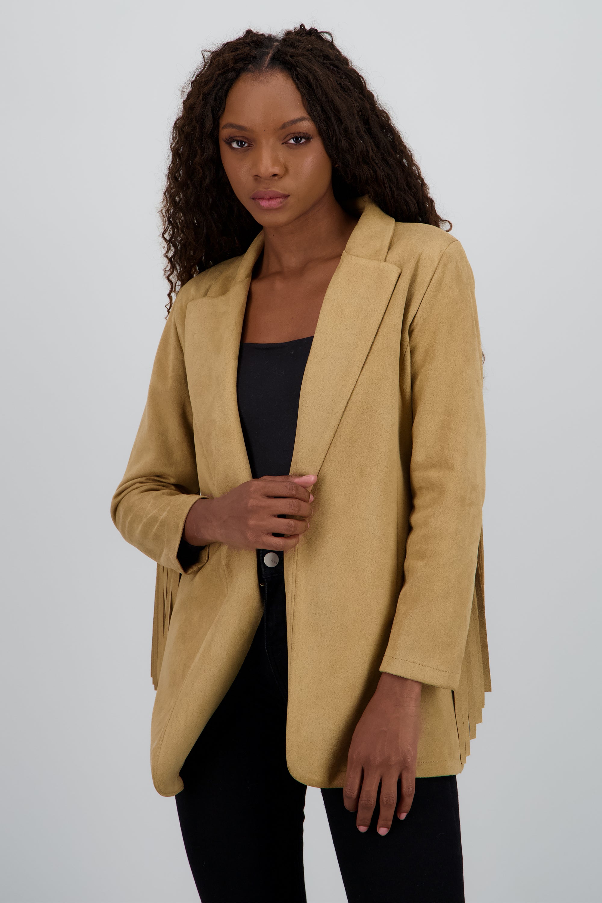 Blzer largo detalle flecos en mangas BEIGE