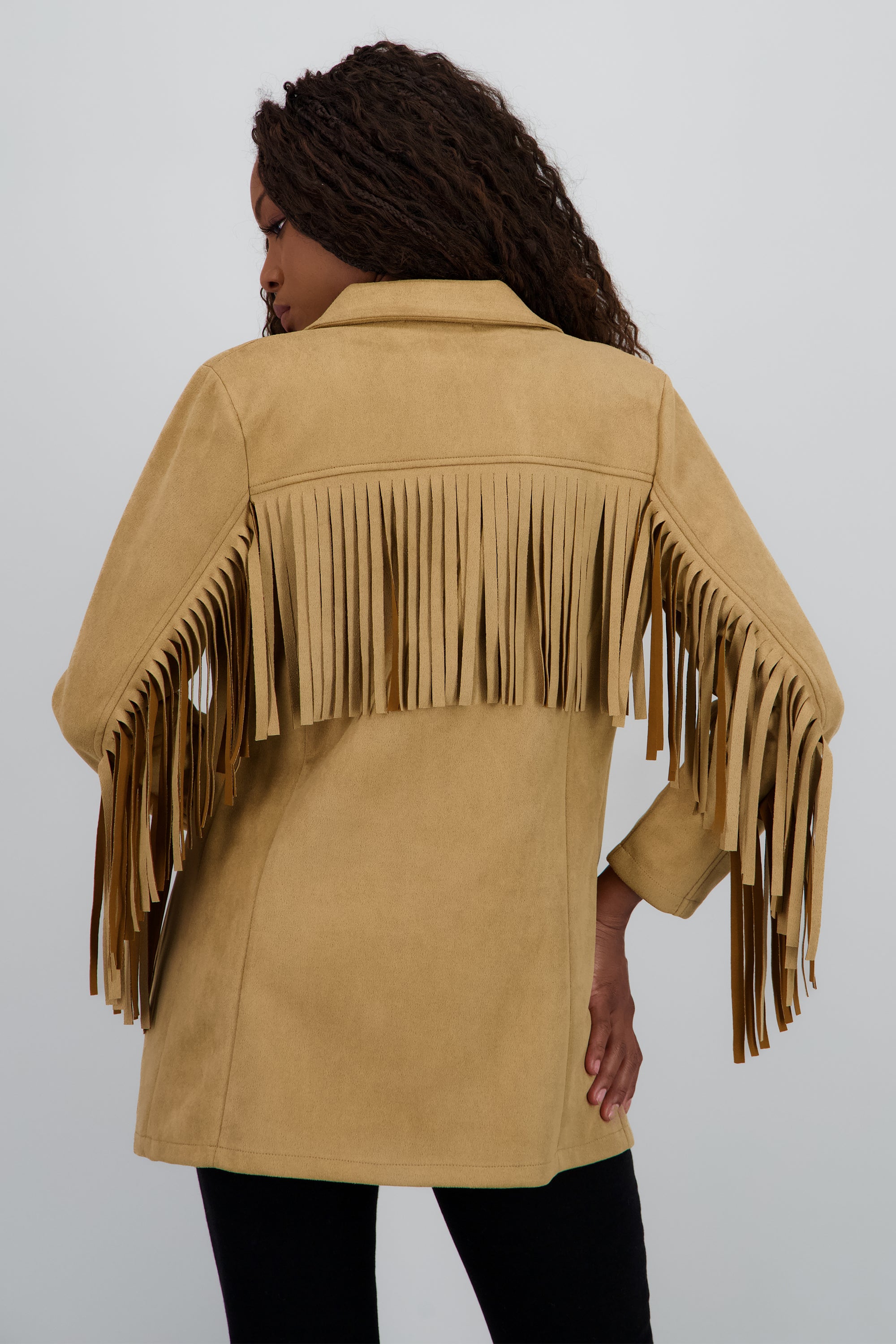 Blzer largo detalle flecos en mangas BEIGE