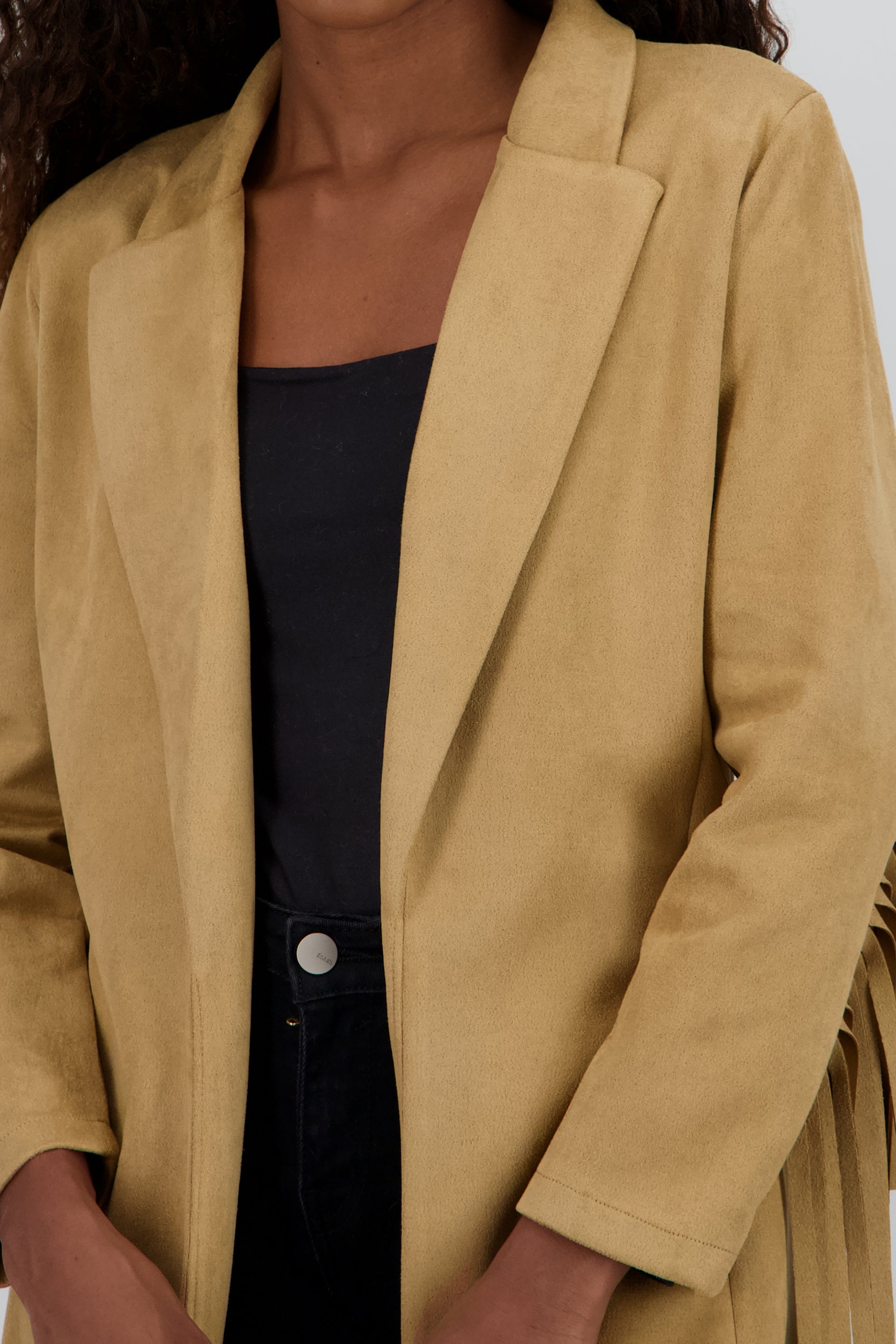 Blzer largo detalle flecos en mangas BEIGE