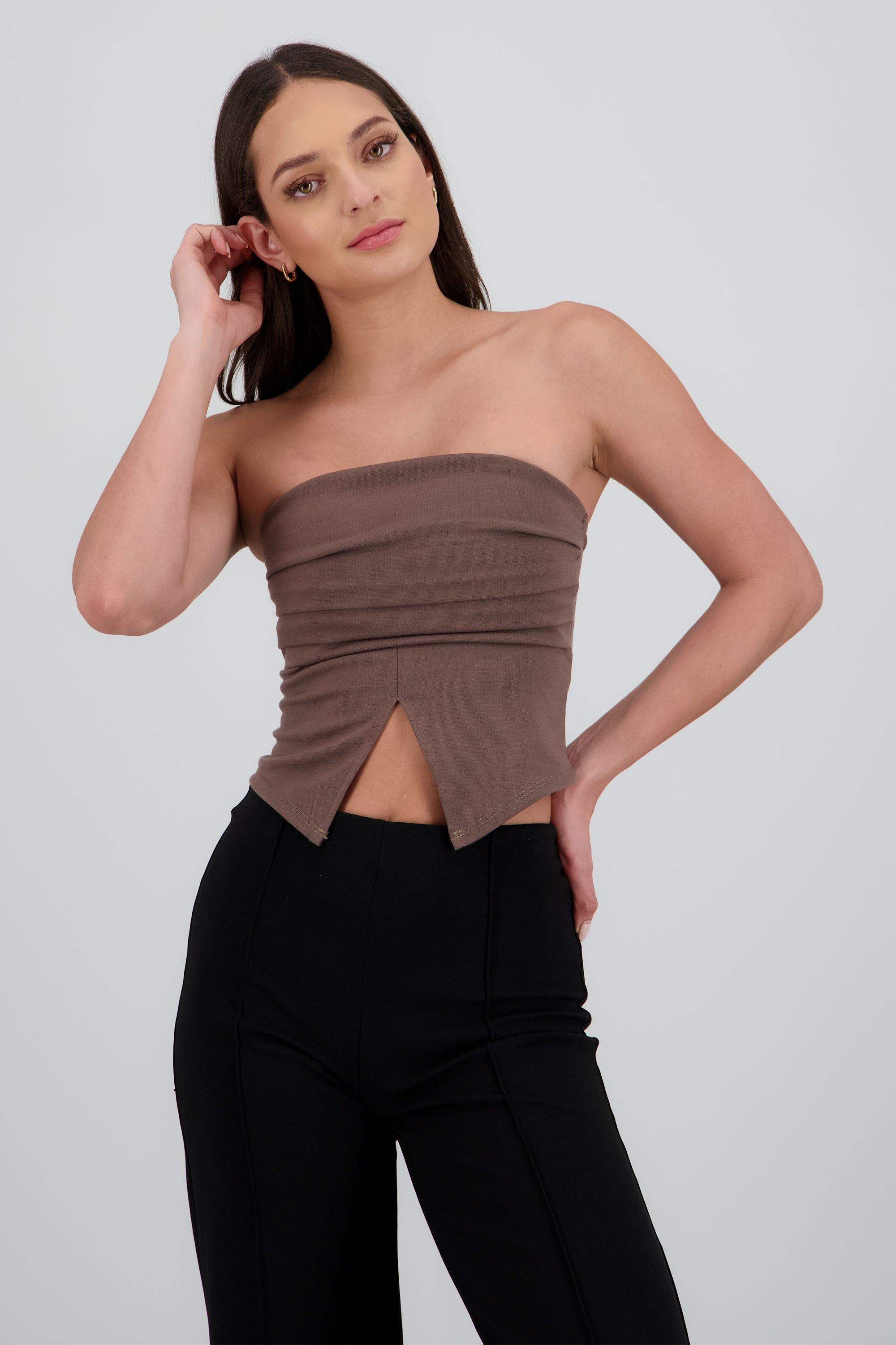 Top strapless plisado TAUPE