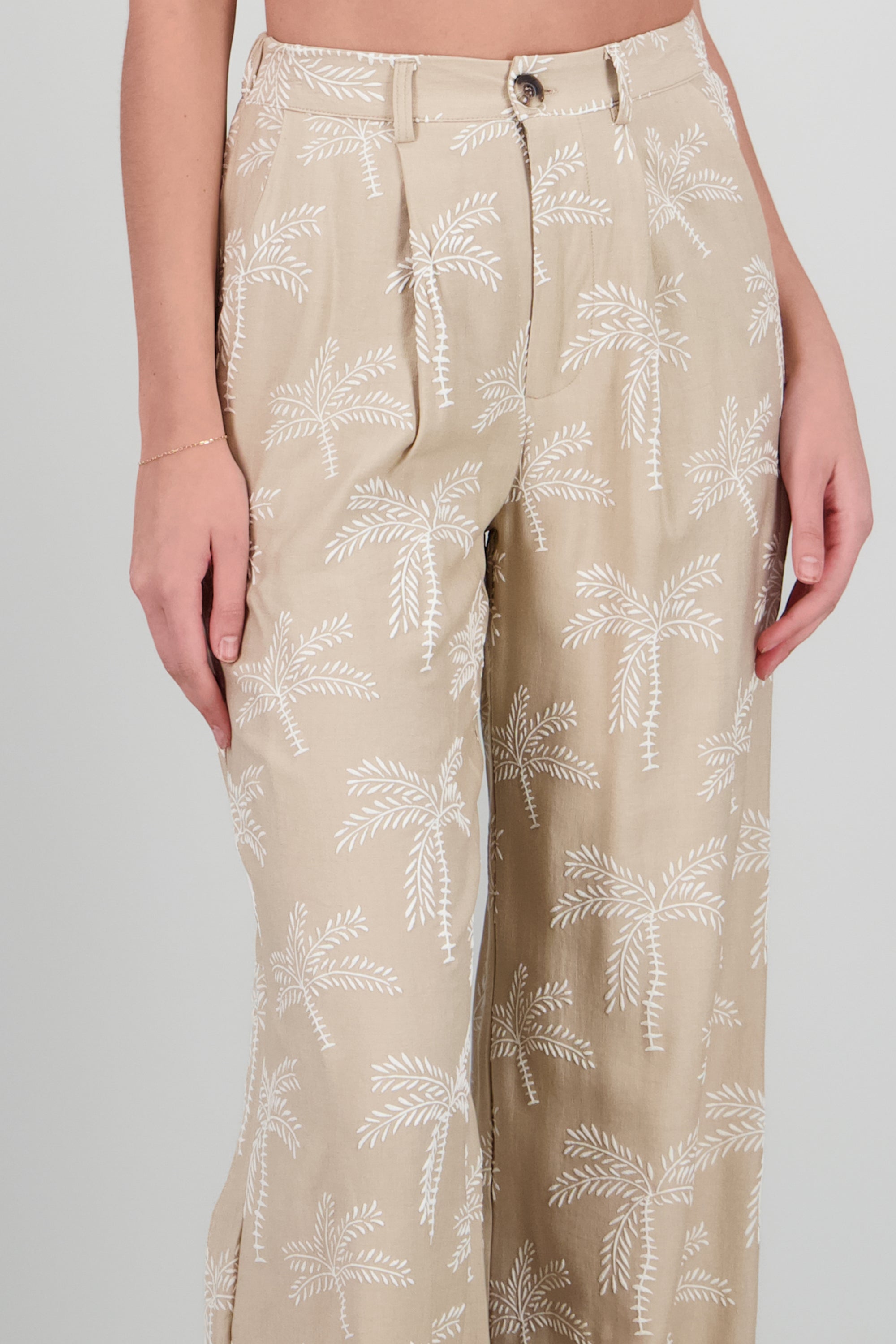 Pantalon recto estampado de palmeras BEIGE