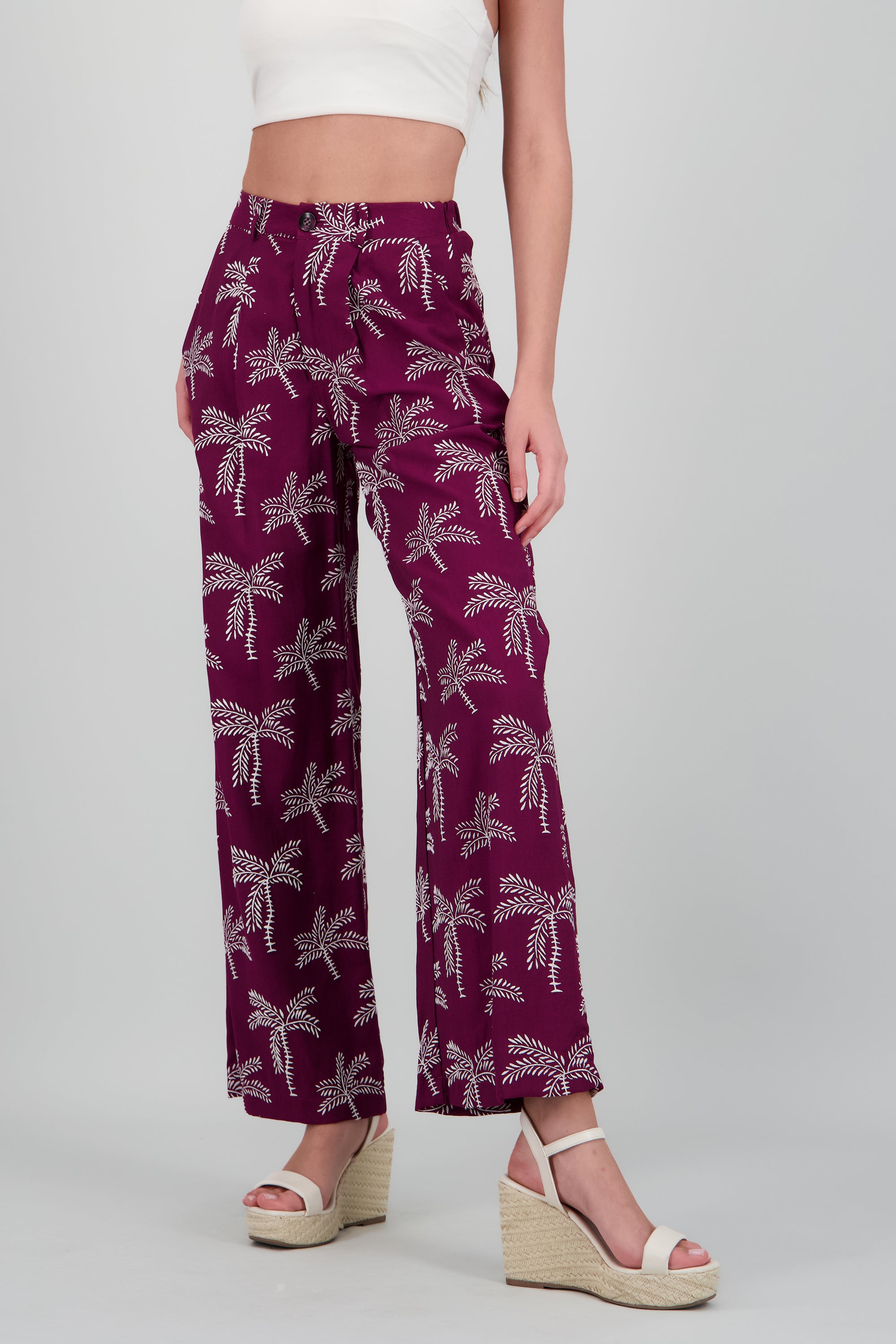 Pantalon recto estampado de palmeras VINO