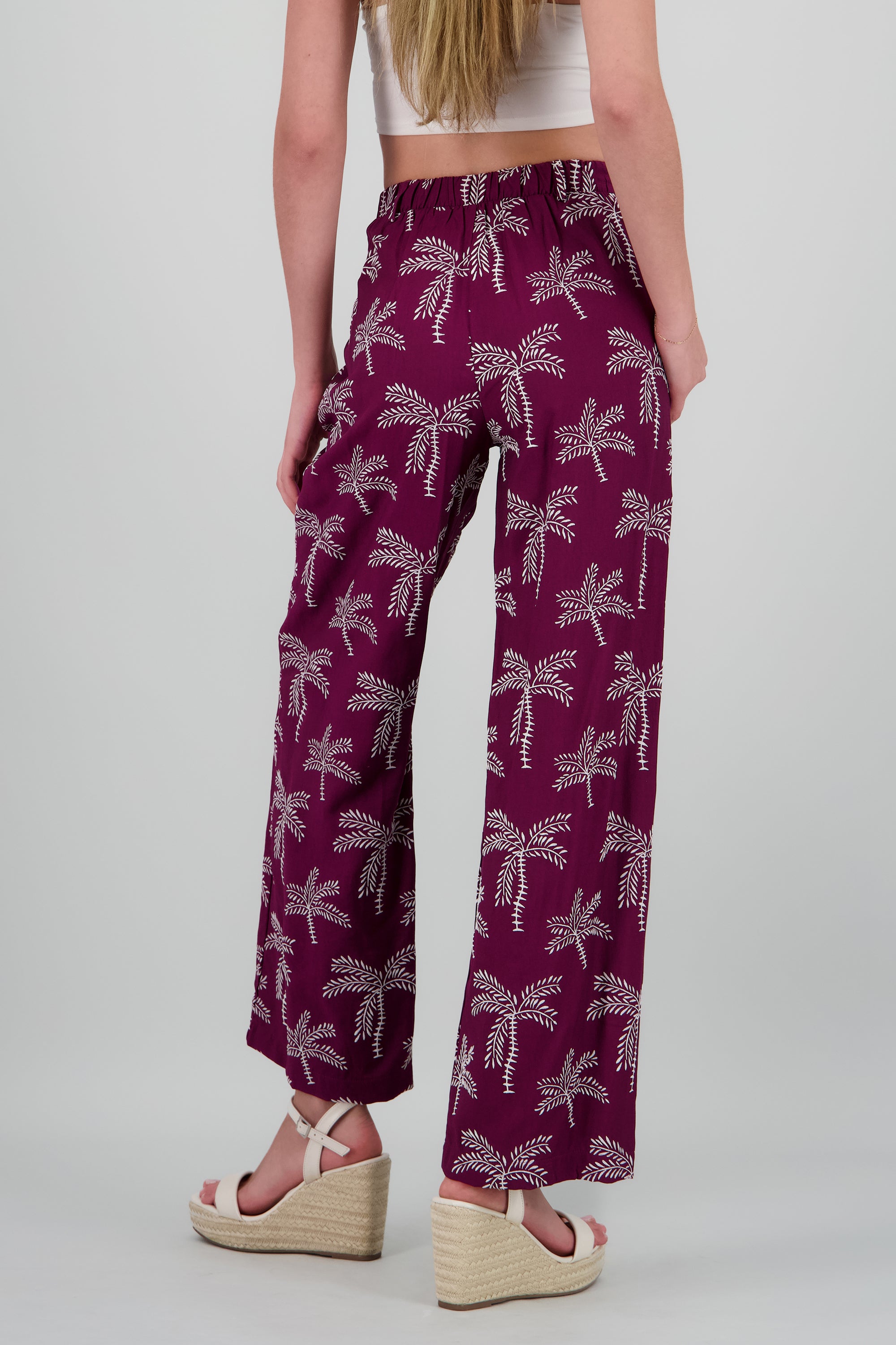 Pantalon recto estampado de palmeras VINO