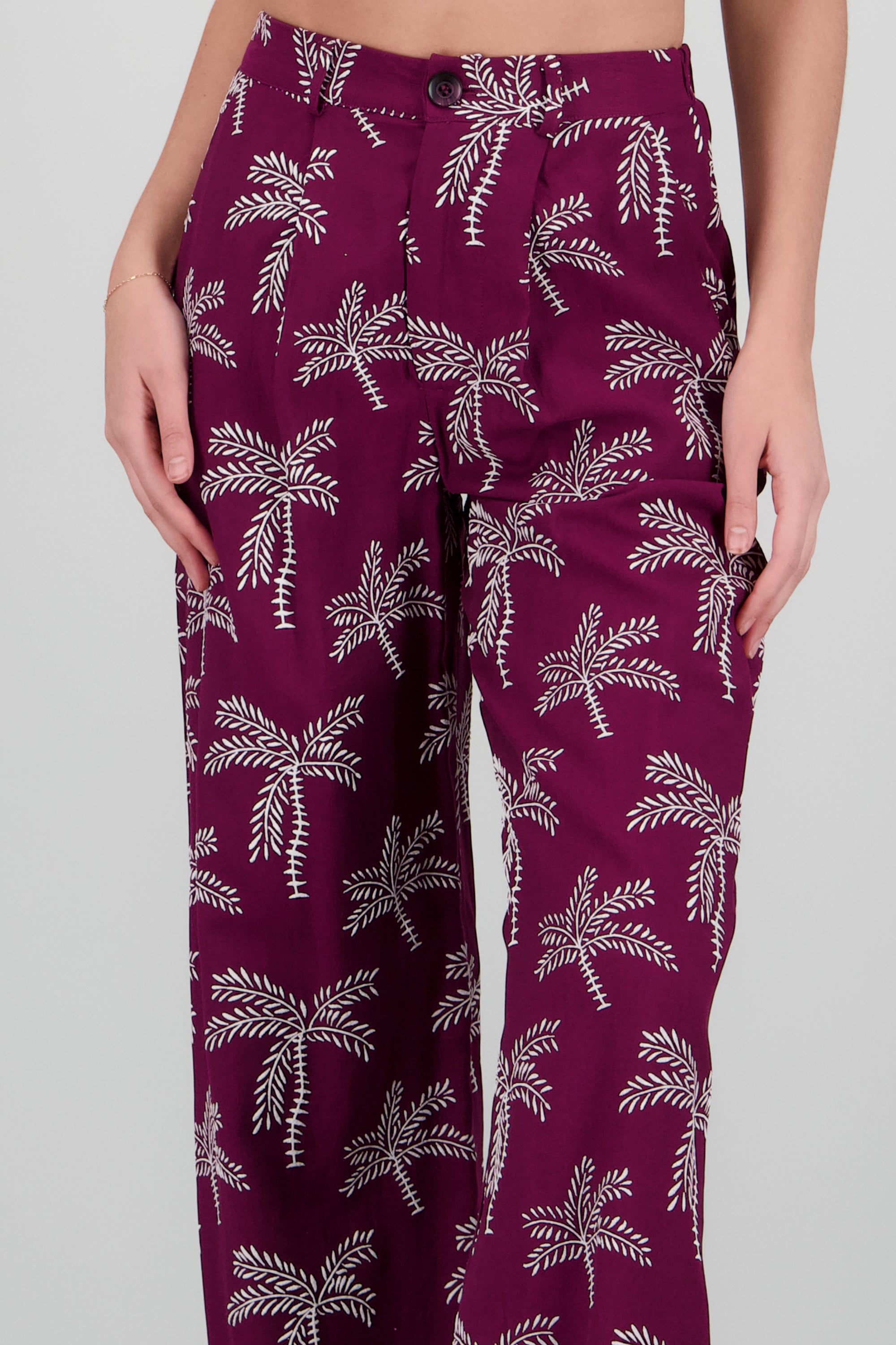 Pantalon recto estampado de palmeras VINO