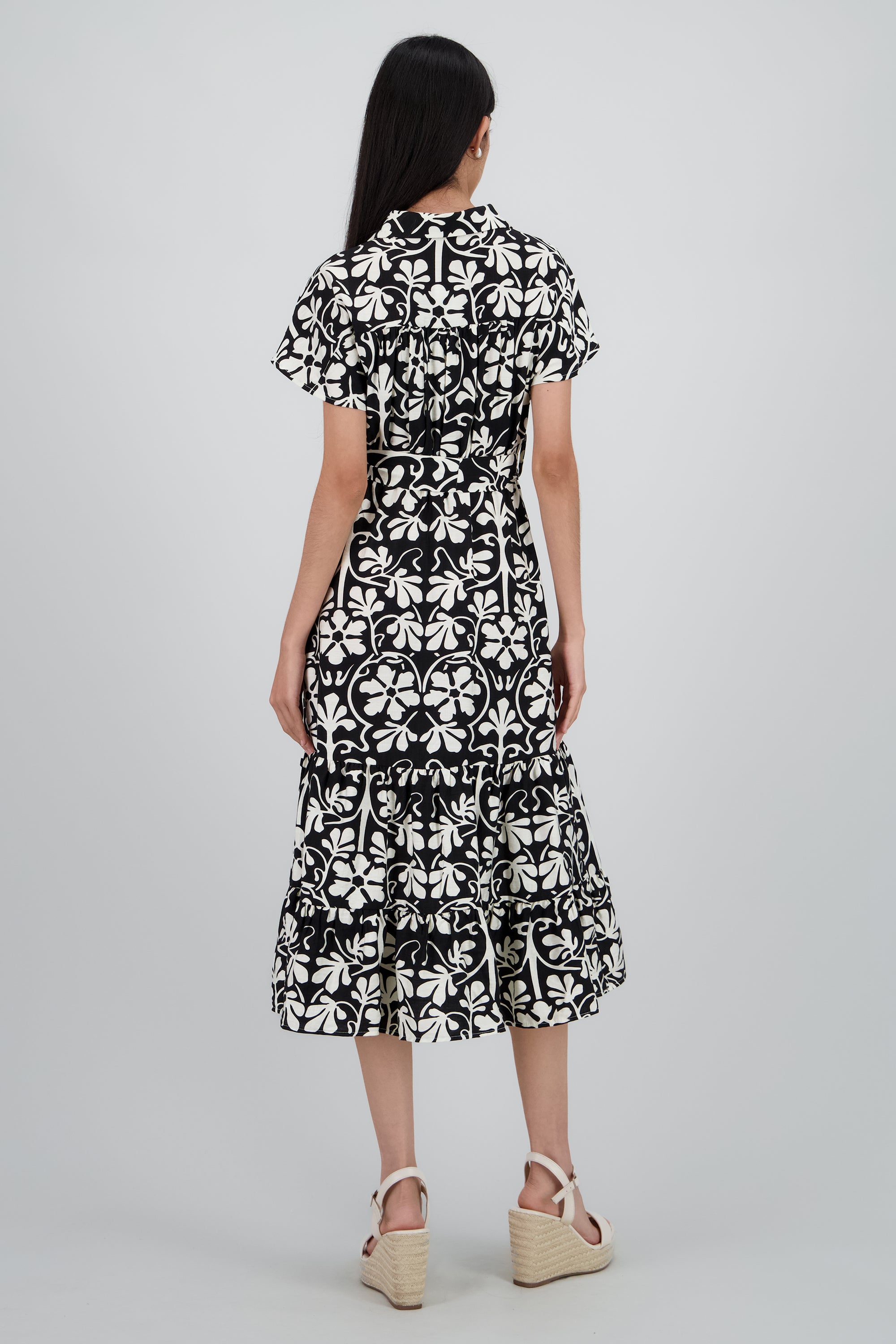 Vestido estampado geometrico manga corta NEGRO COMBO