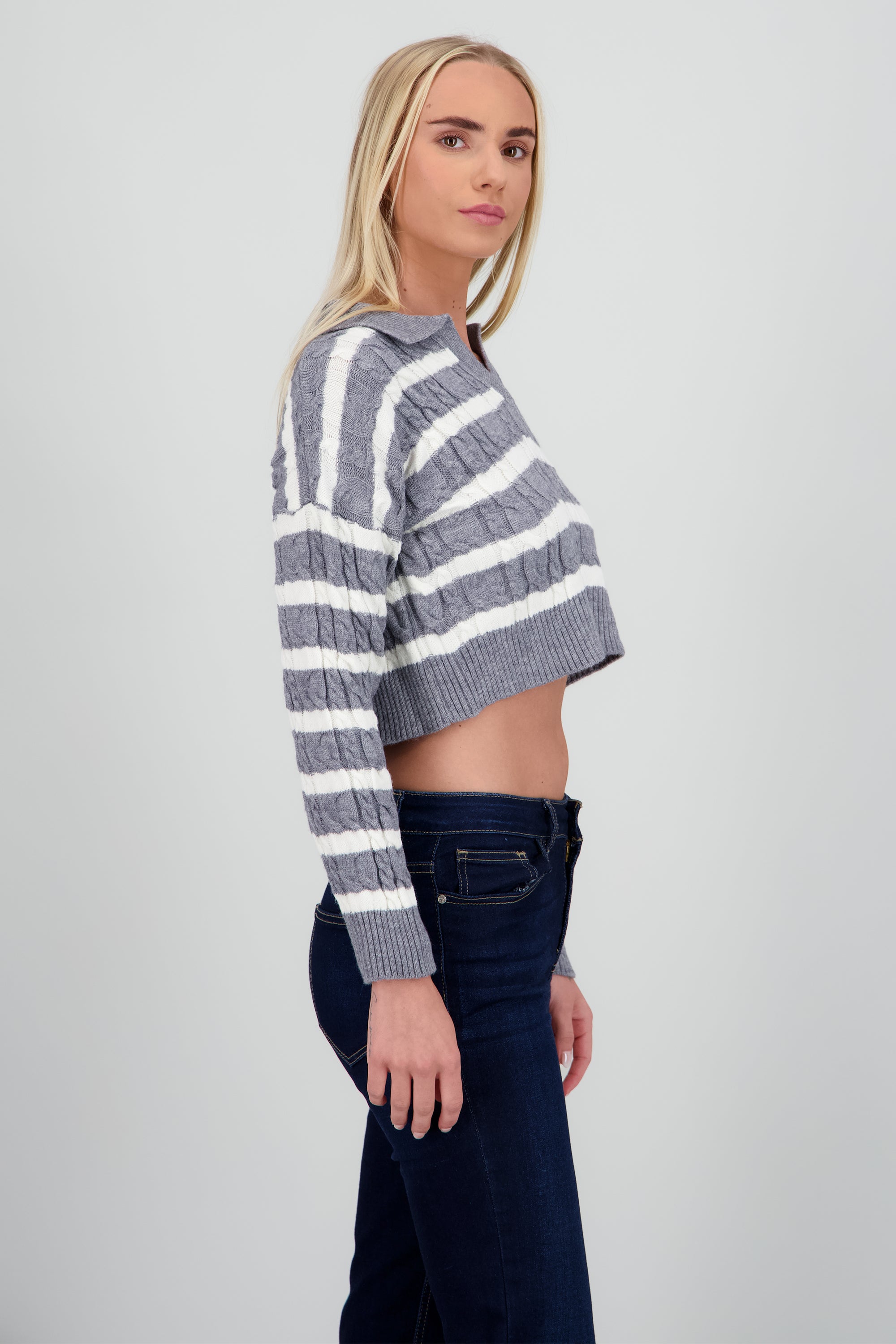 Sueter tipo polo rayas contraste GRIS COMBO