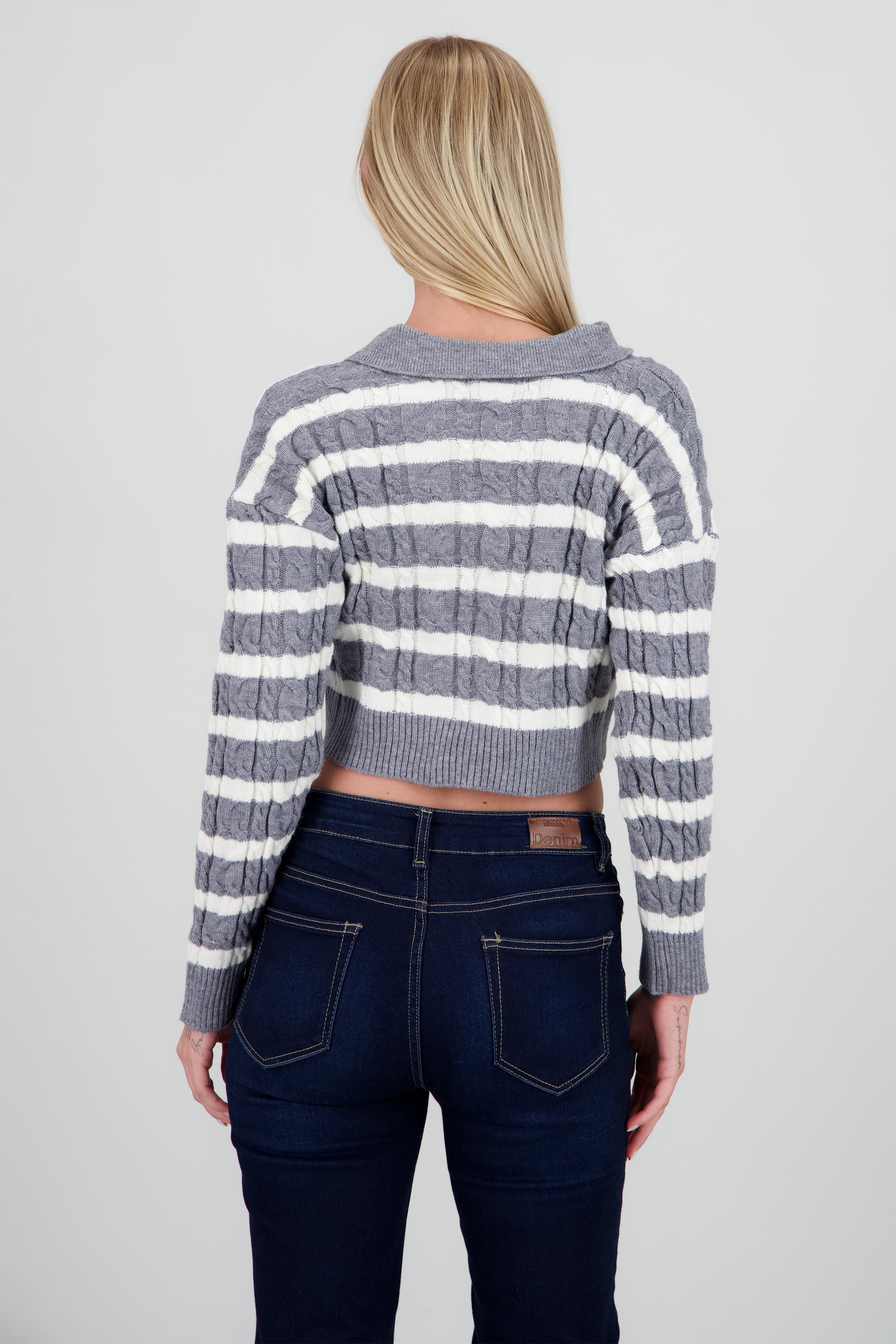 Sueter tipo polo rayas contraste GRIS COMBO