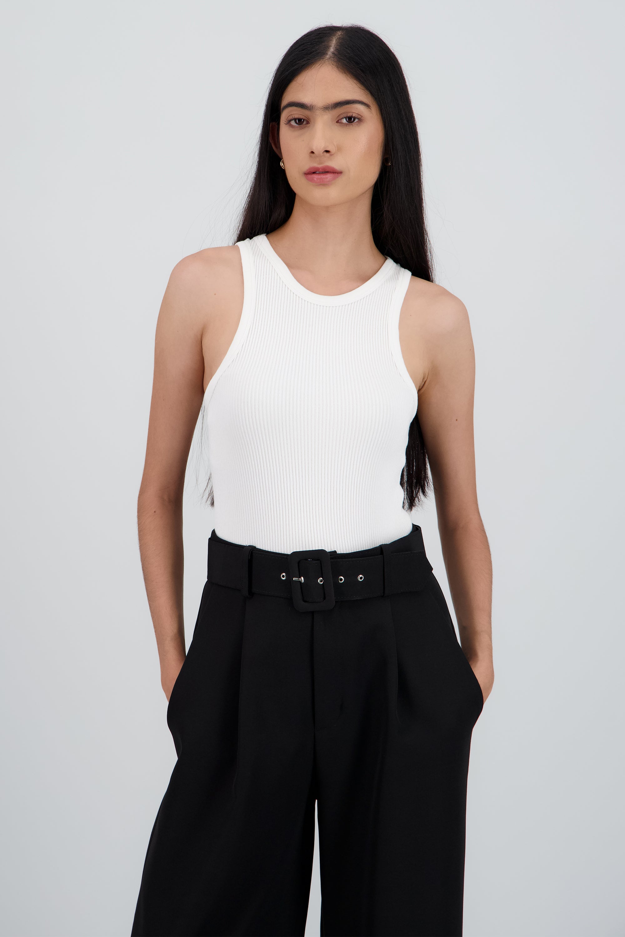 Bodysuit sin mangas de rib grueso BLANCO