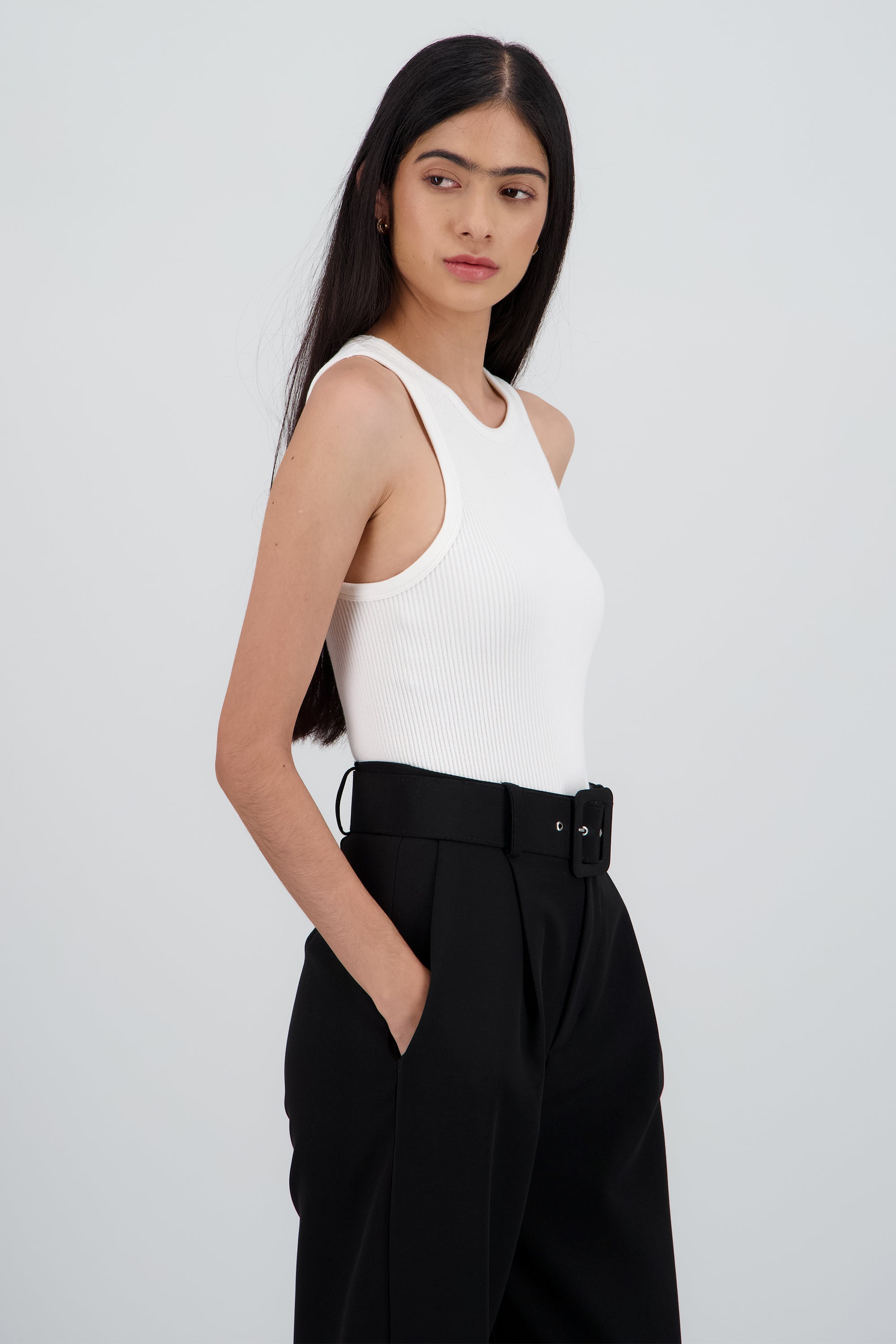 Bodysuit sin mangas de rib grueso BLANCO