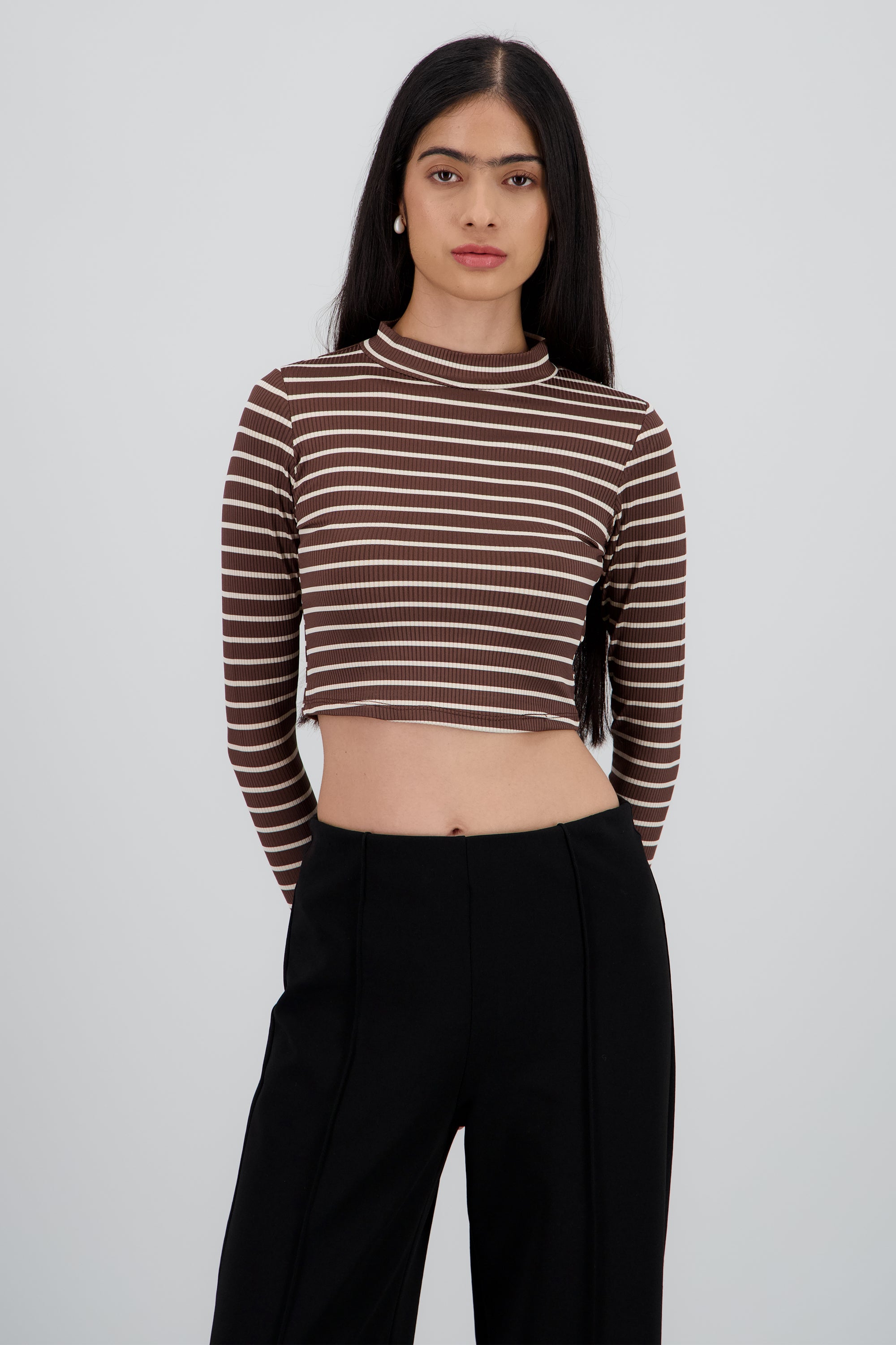 Top de rayas manga larga cuello alto CAFE COMBO