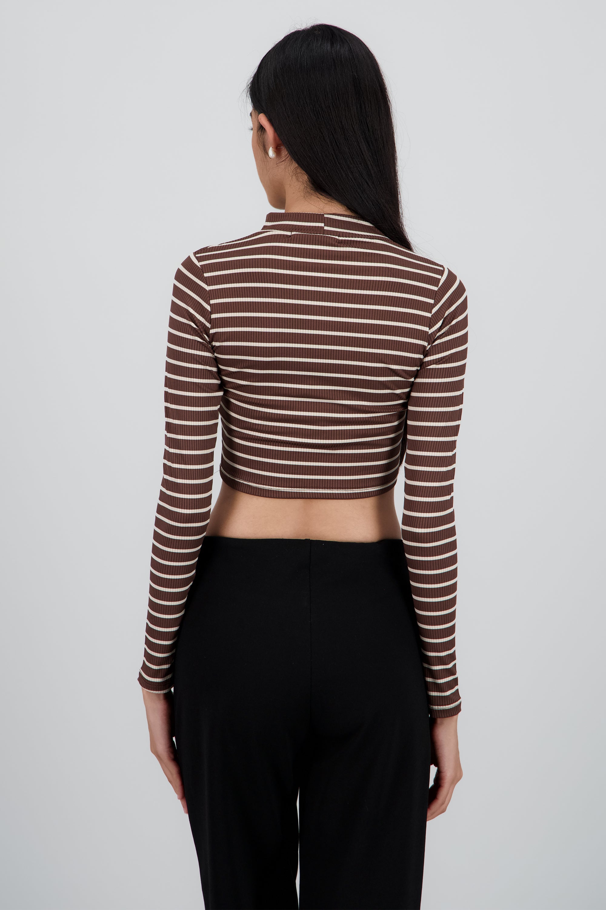 Top de rayas manga larga cuello alto CAFE COMBO