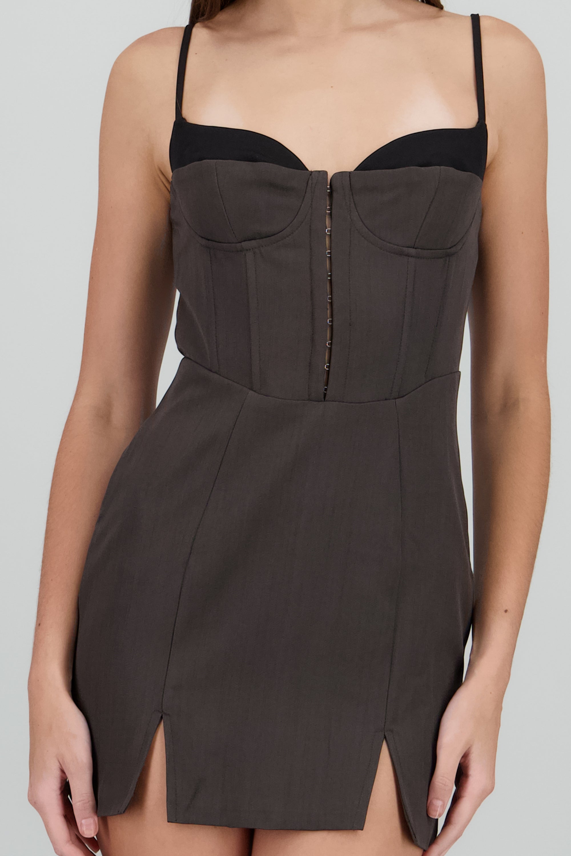Vestido detalle corset contraste tirantes GRIS COMBO