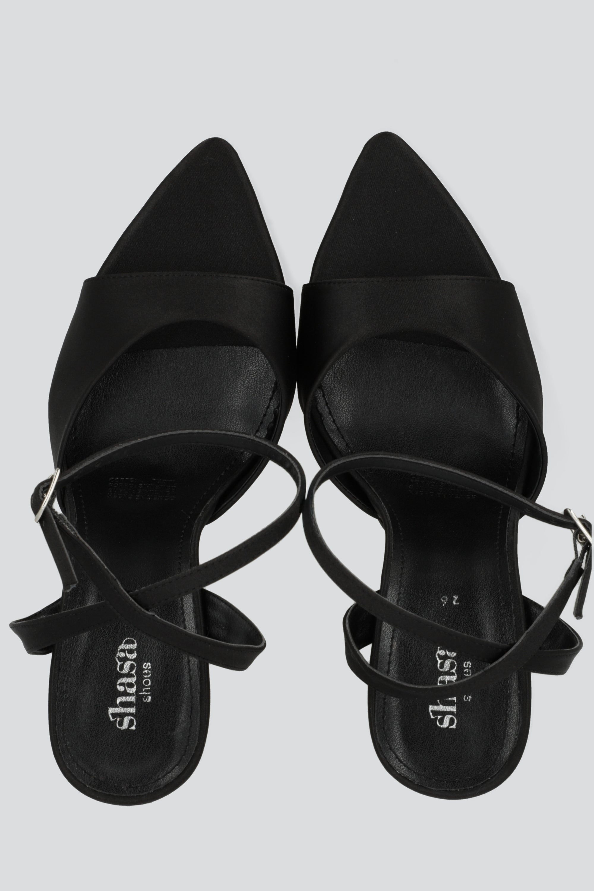 Tacon alto pointy peep toe satin NEGRO