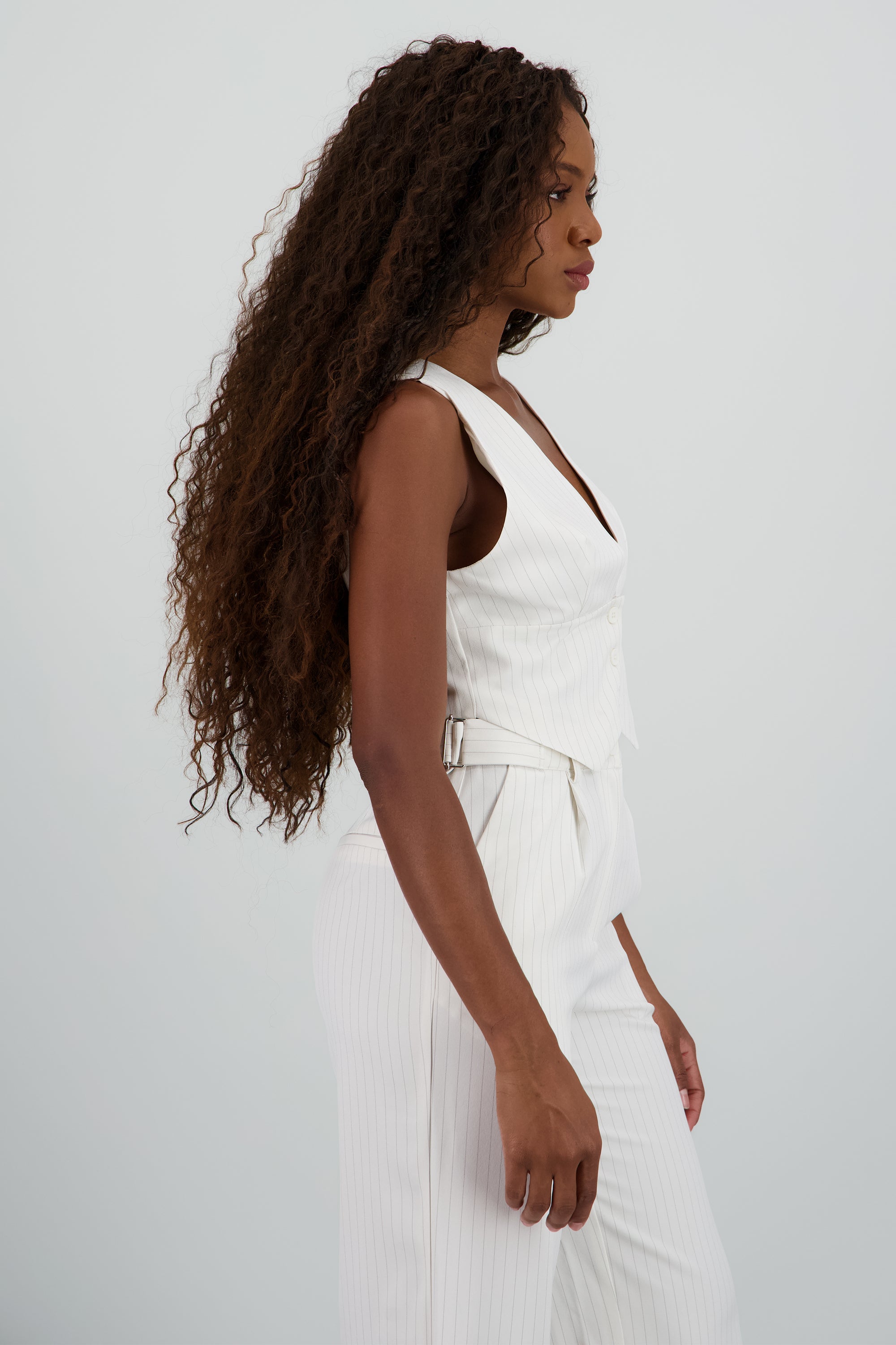 Chaleco escote en v detalle botones BLANCO COMBO