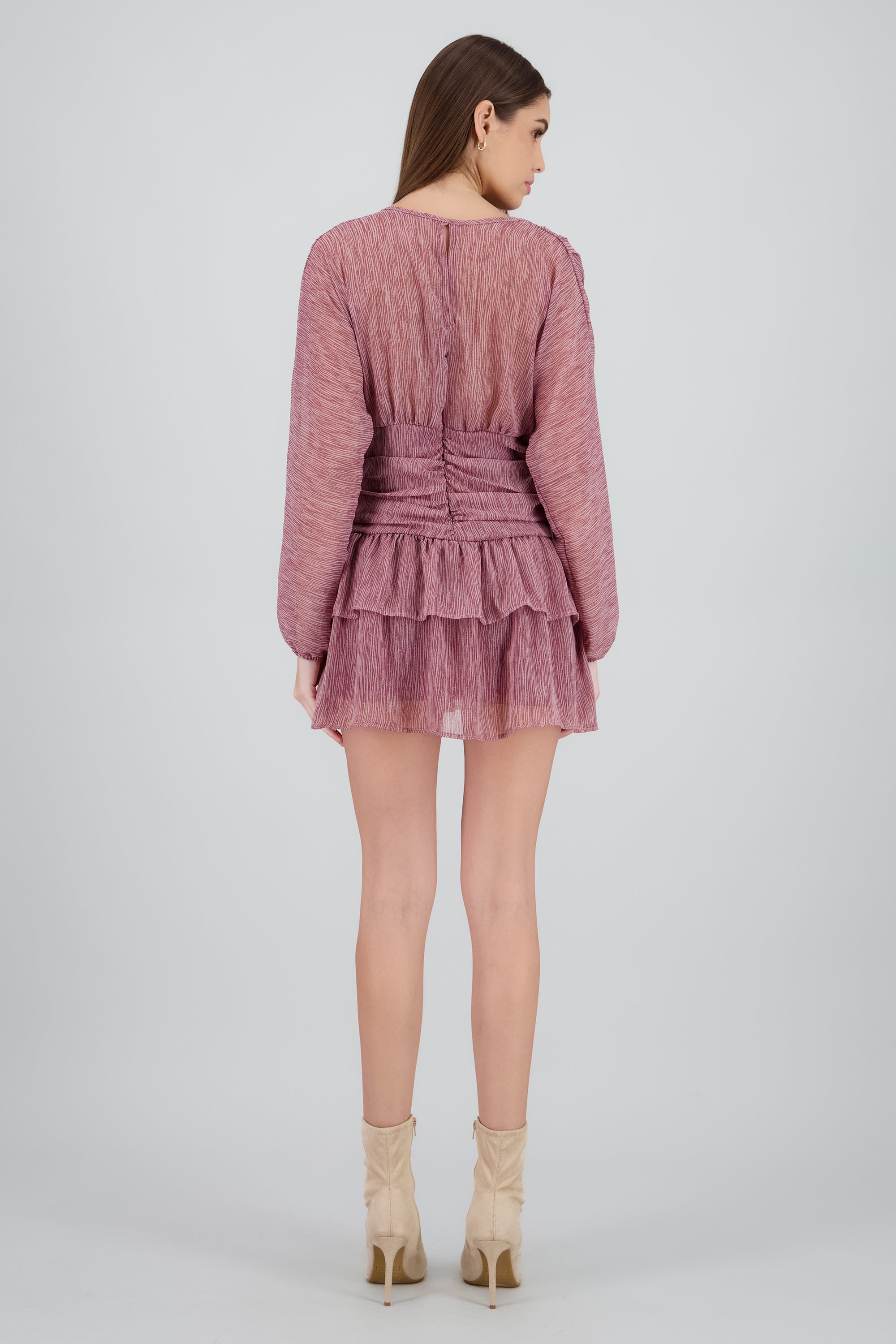Vestido mini detalle drapeado manga larga MARSALA