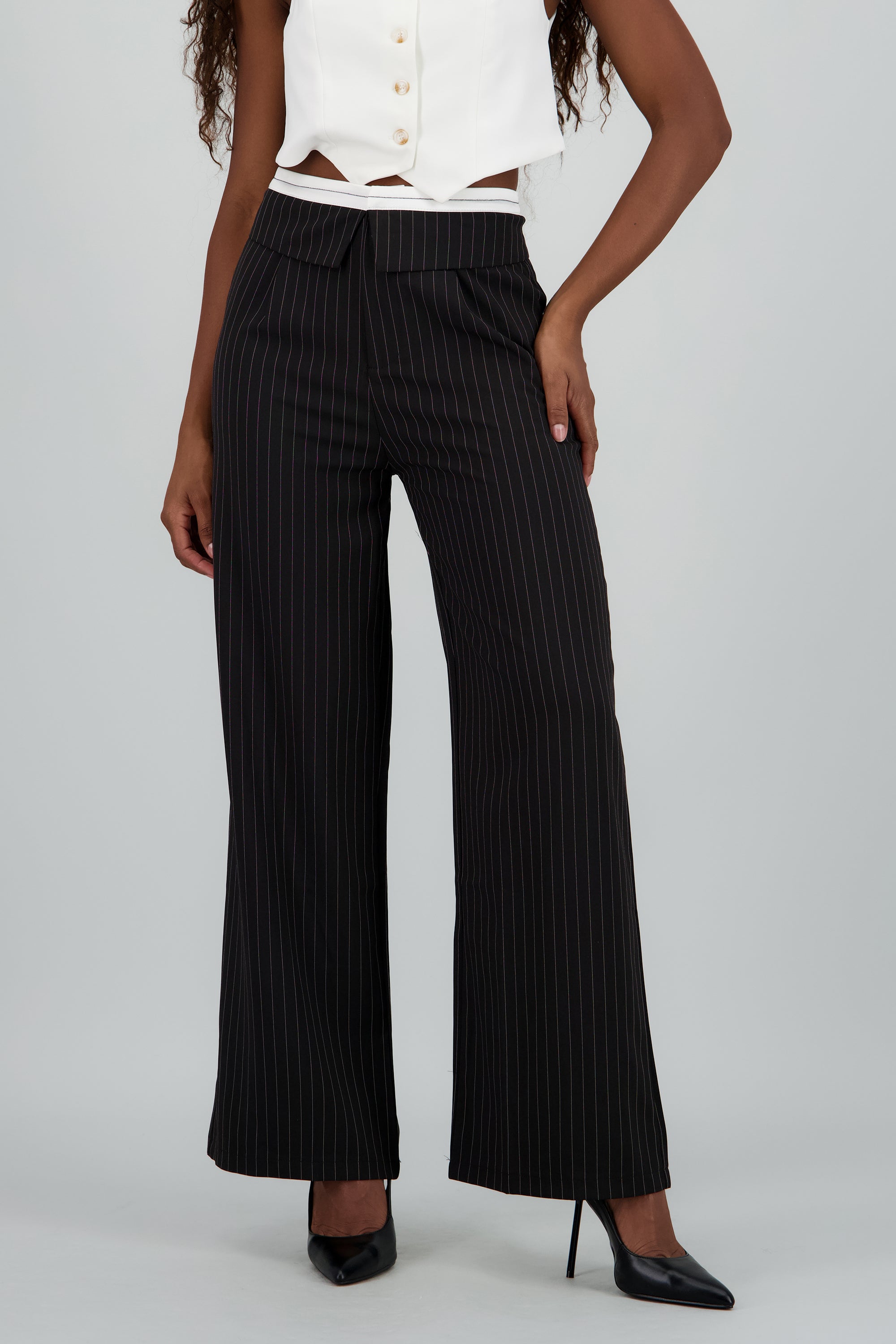 Pantalon sastre detalle pretina rayas NEGRO