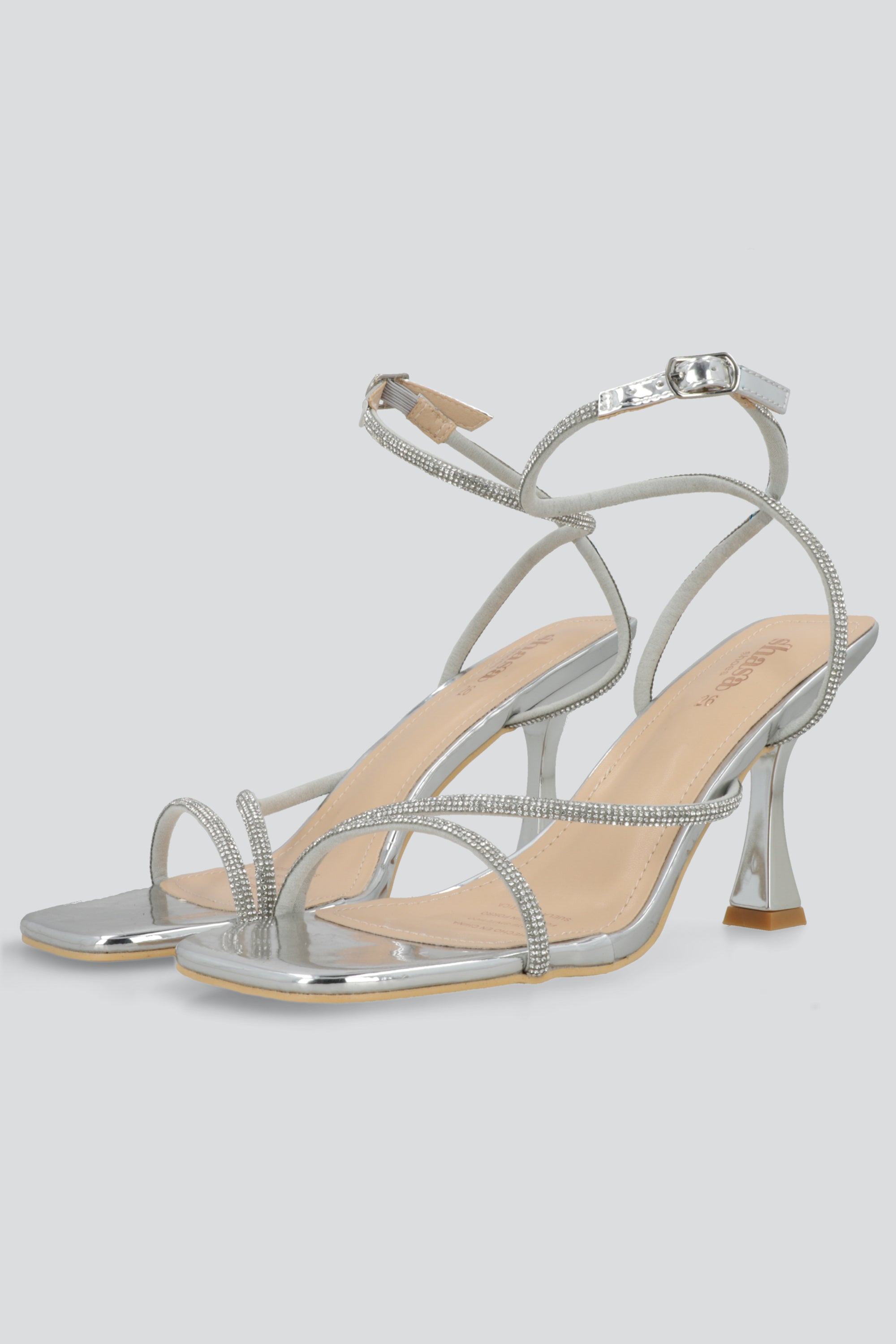 Tacon alto tiras delgadas brillos PLATA