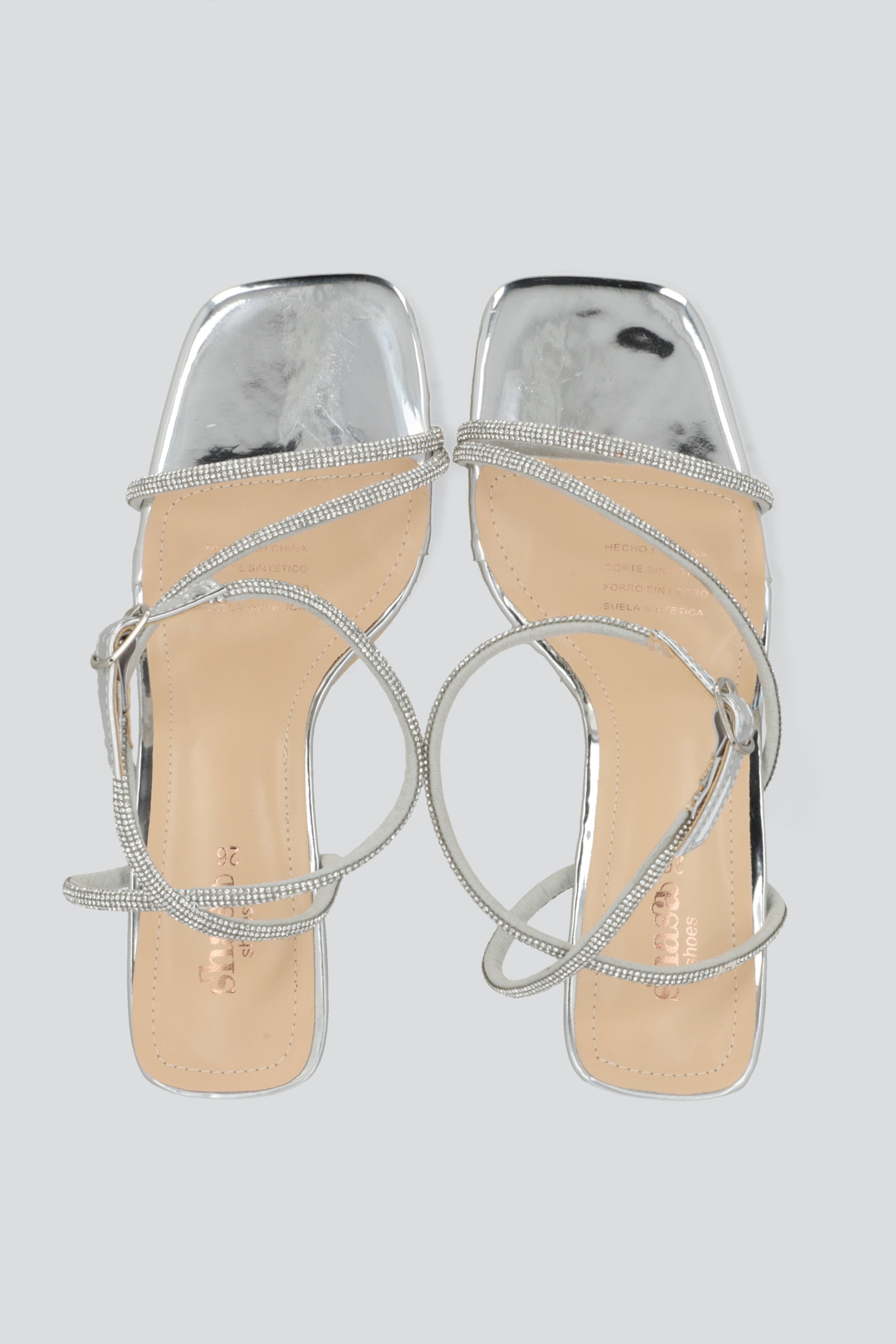 Tacon alto tiras delgadas brillos PLATA