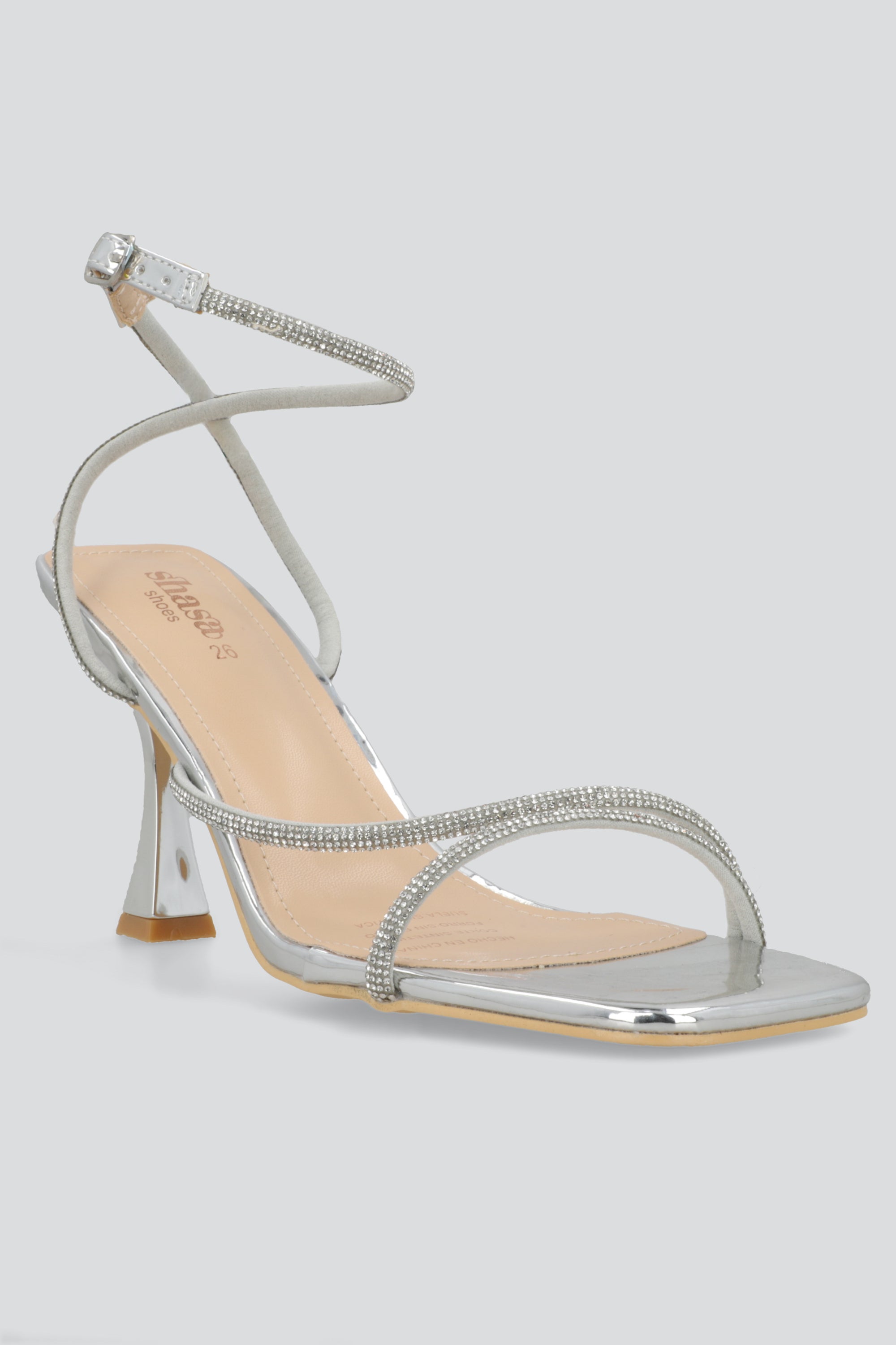 Tacon alto tiras delgadas brillos PLATA