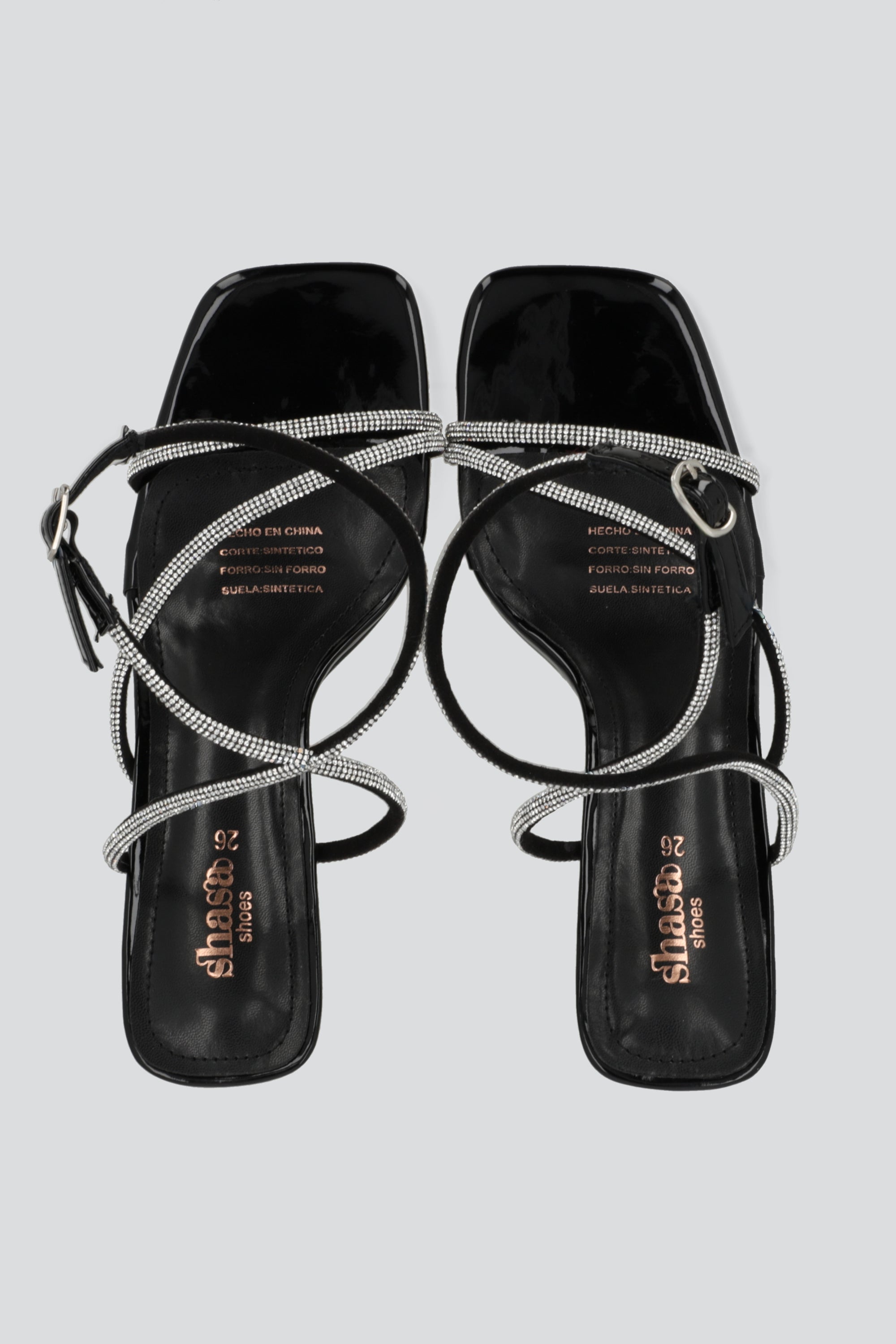 Tacon alto tiras delgadas brillos NEGRO