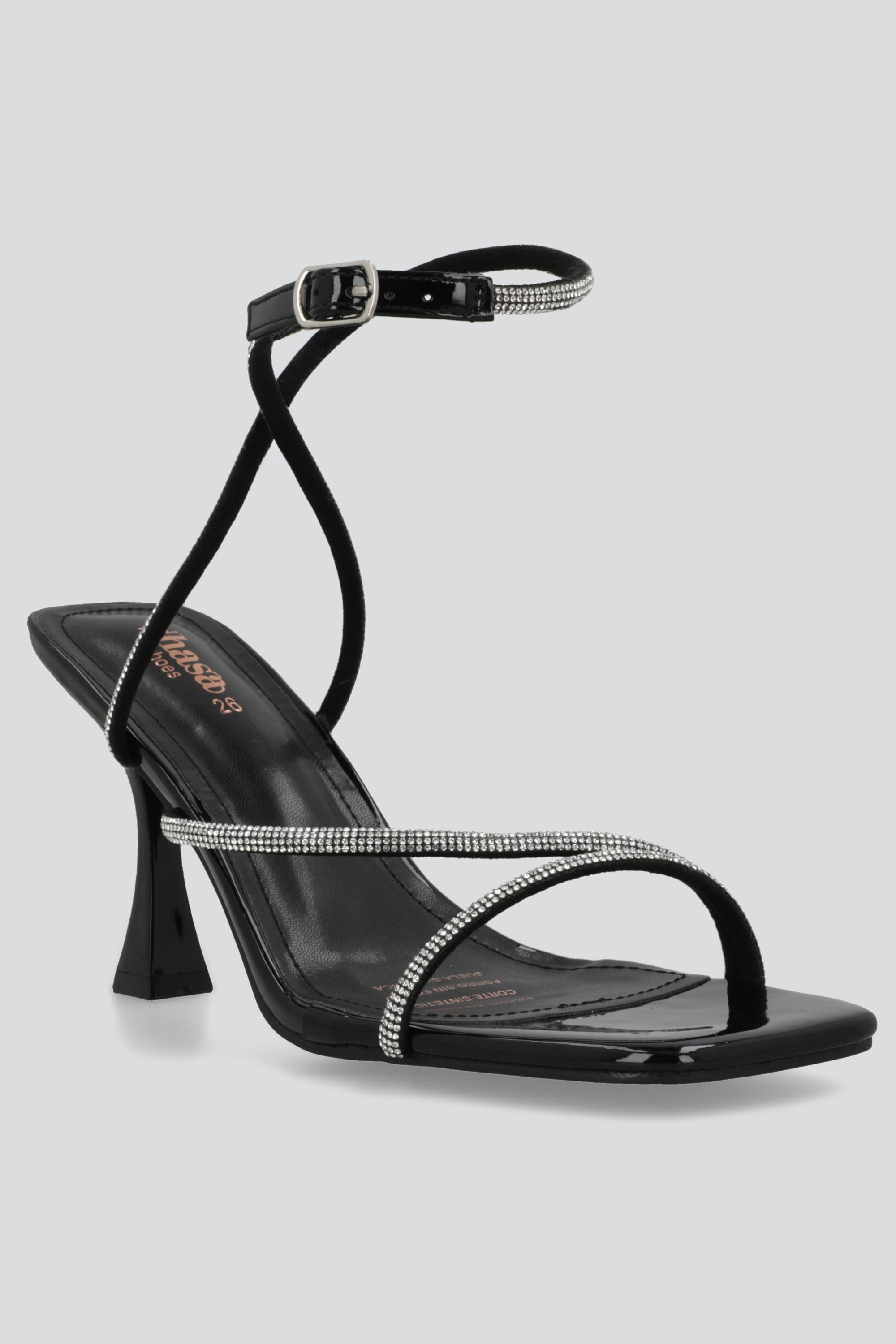 Tacon alto tiras delgadas brillos NEGRO