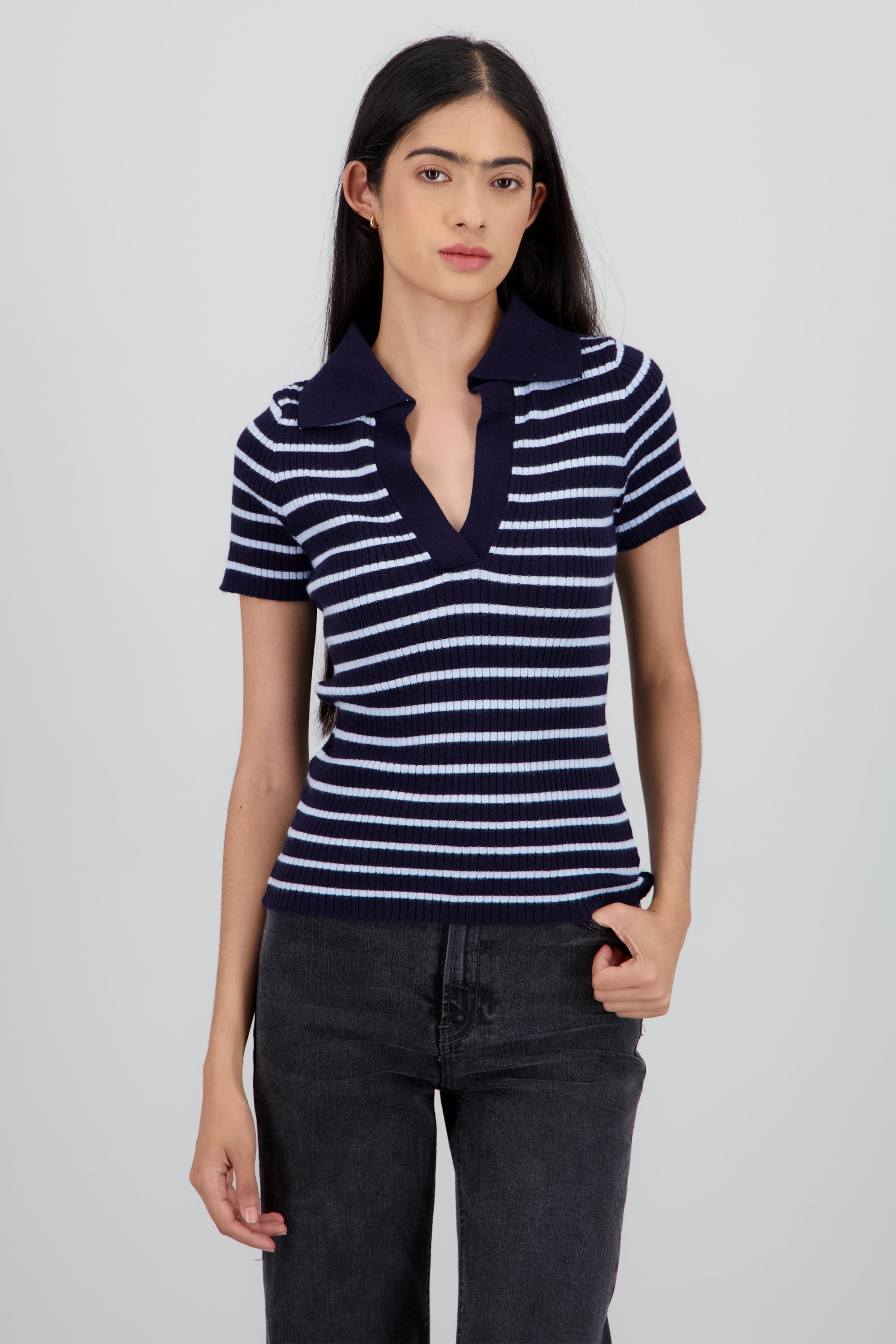 Top tejido polo contraste cuello rayas MARINO COMBO