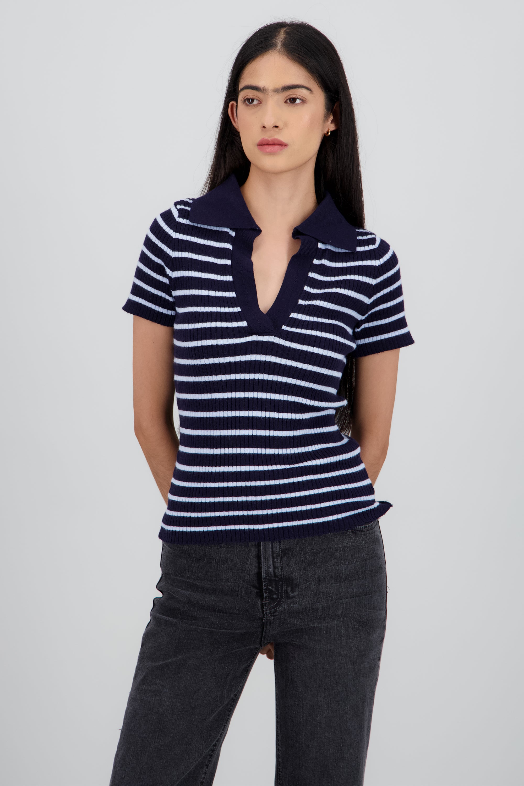 Top tejido polo contraste cuello rayas MARINO COMBO