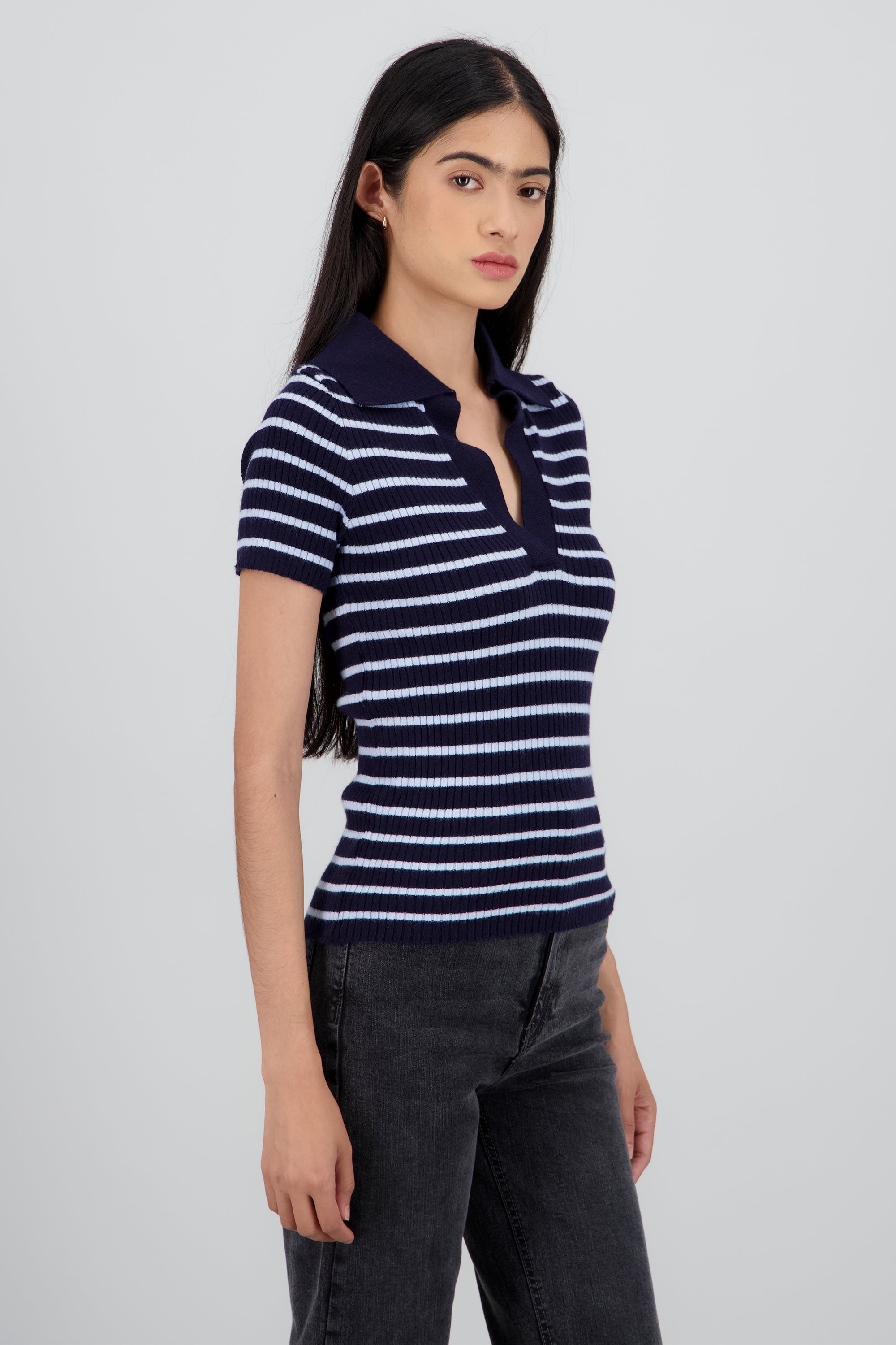 Top tejido polo contraste cuello rayas MARINO COMBO
