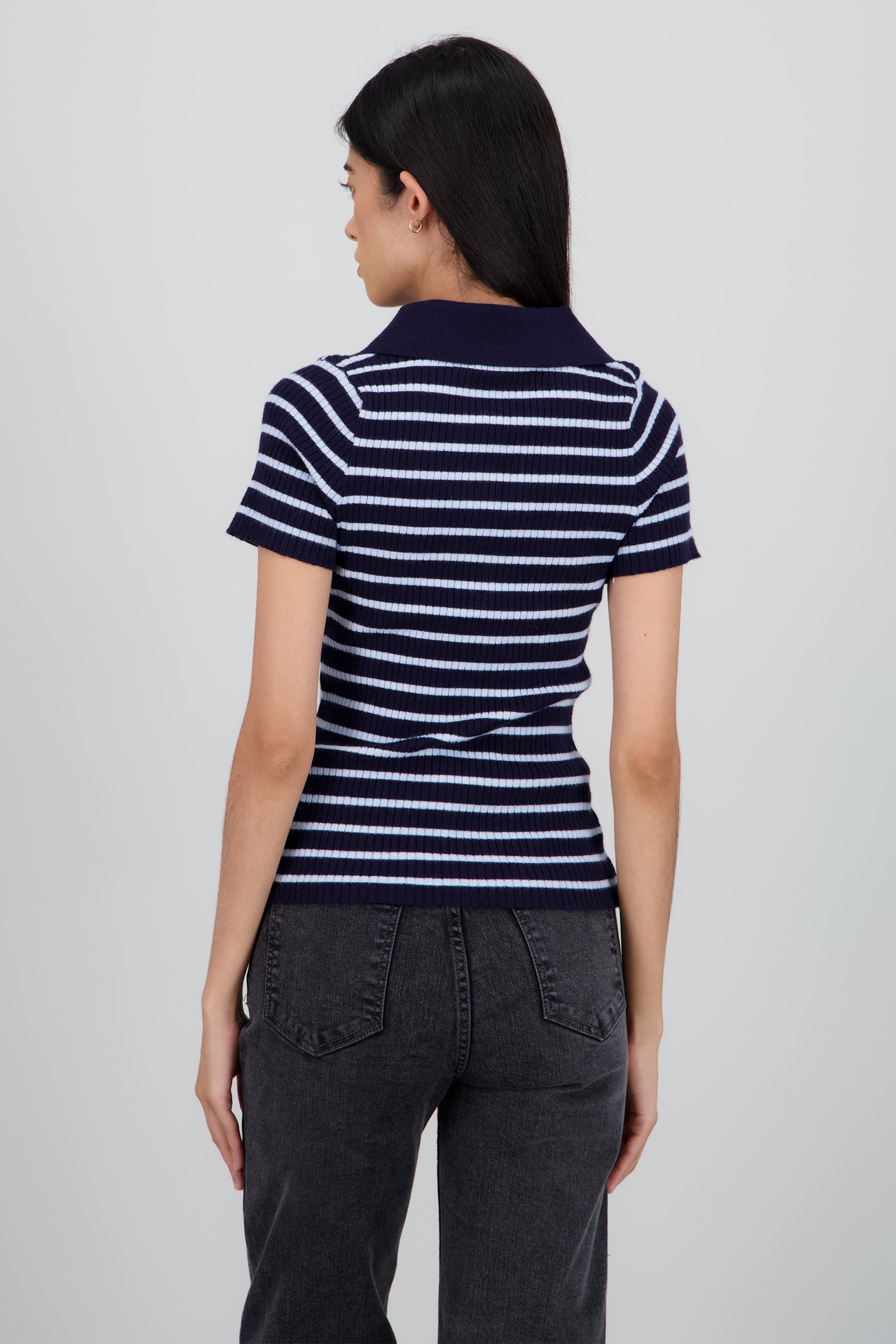 Top tejido polo contraste cuello rayas MARINO COMBO