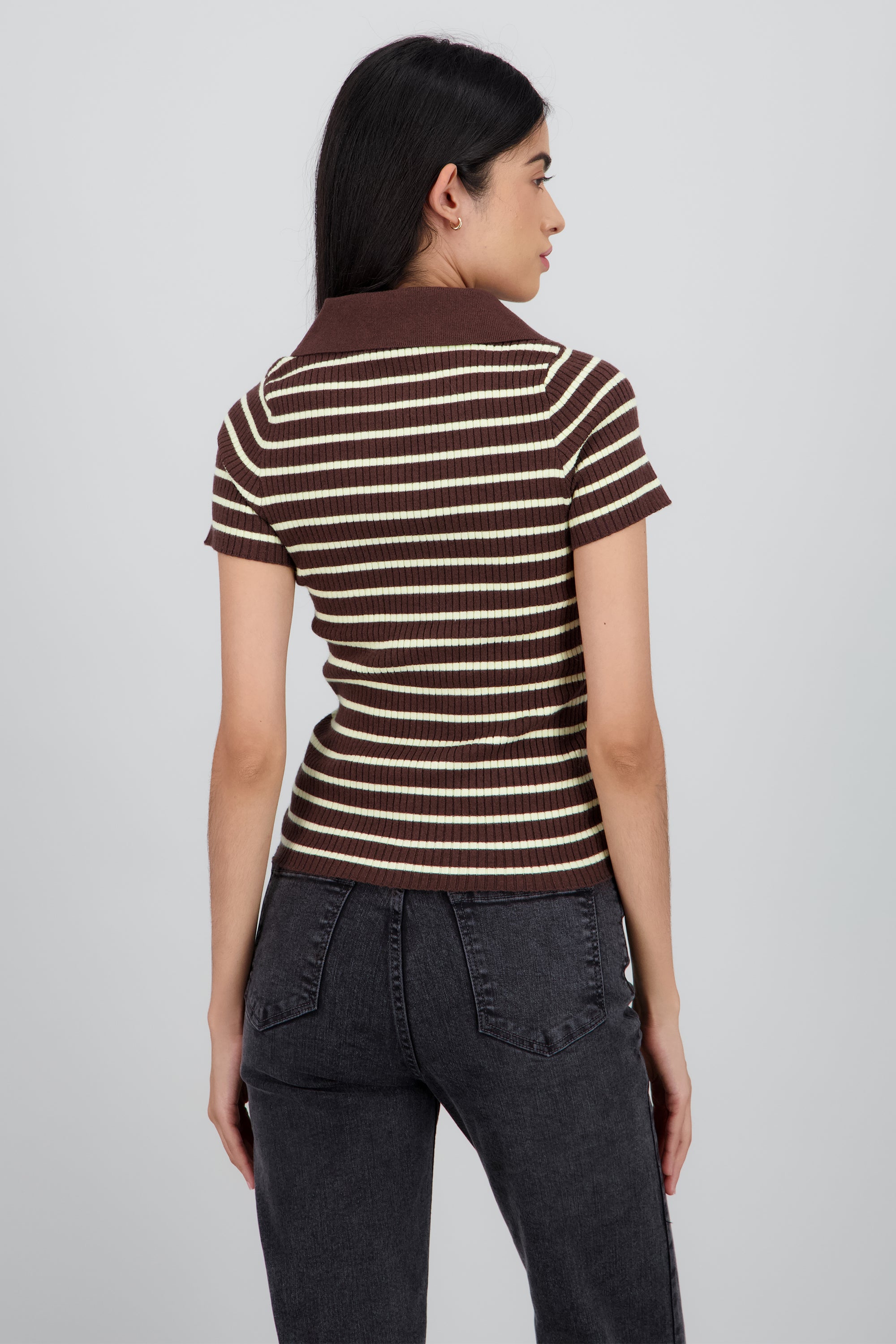 Top tejido polo contraste cuello rayas CAFE COMBO
