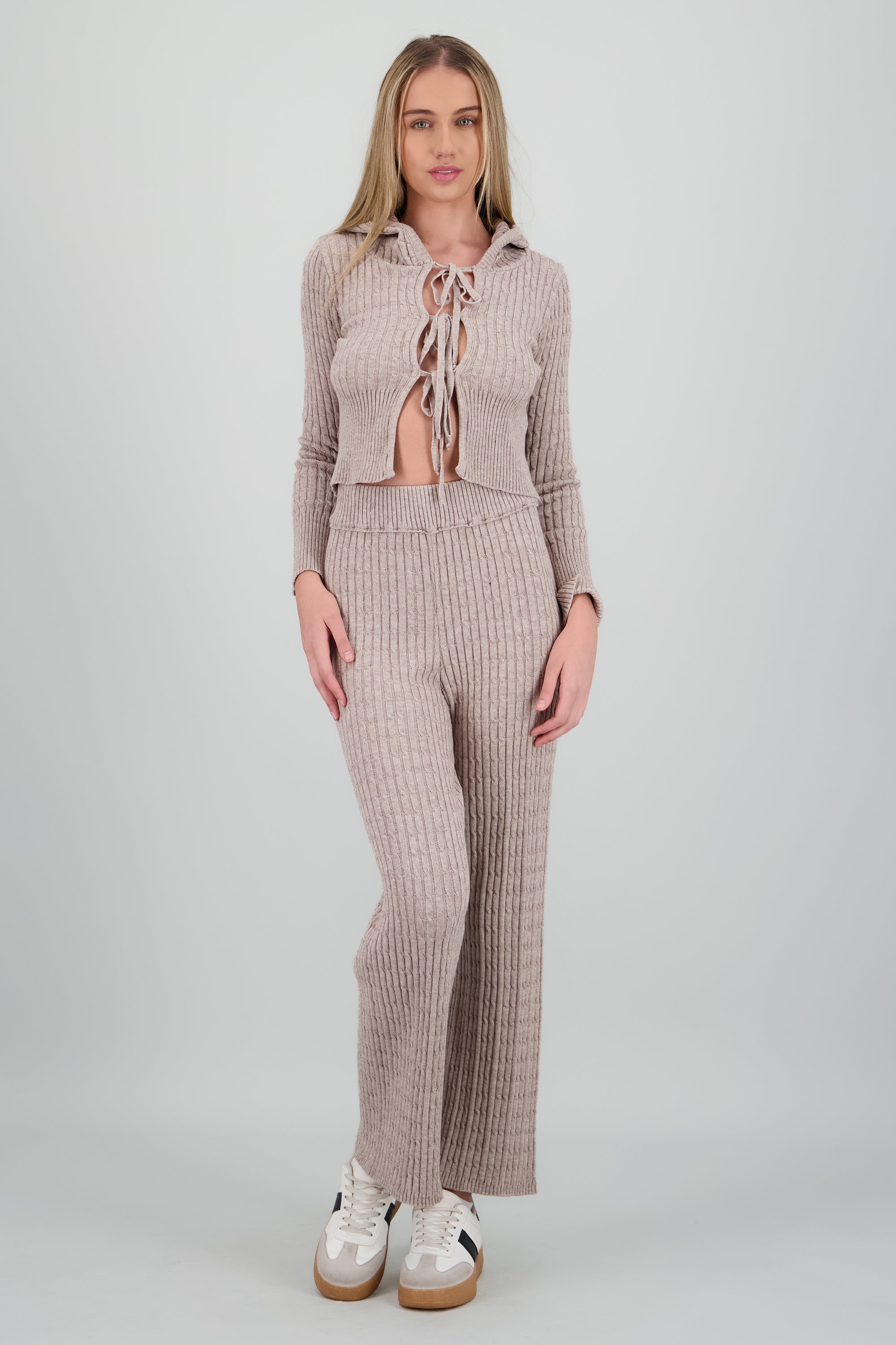 Pantalon tejido trenzado GREIGE