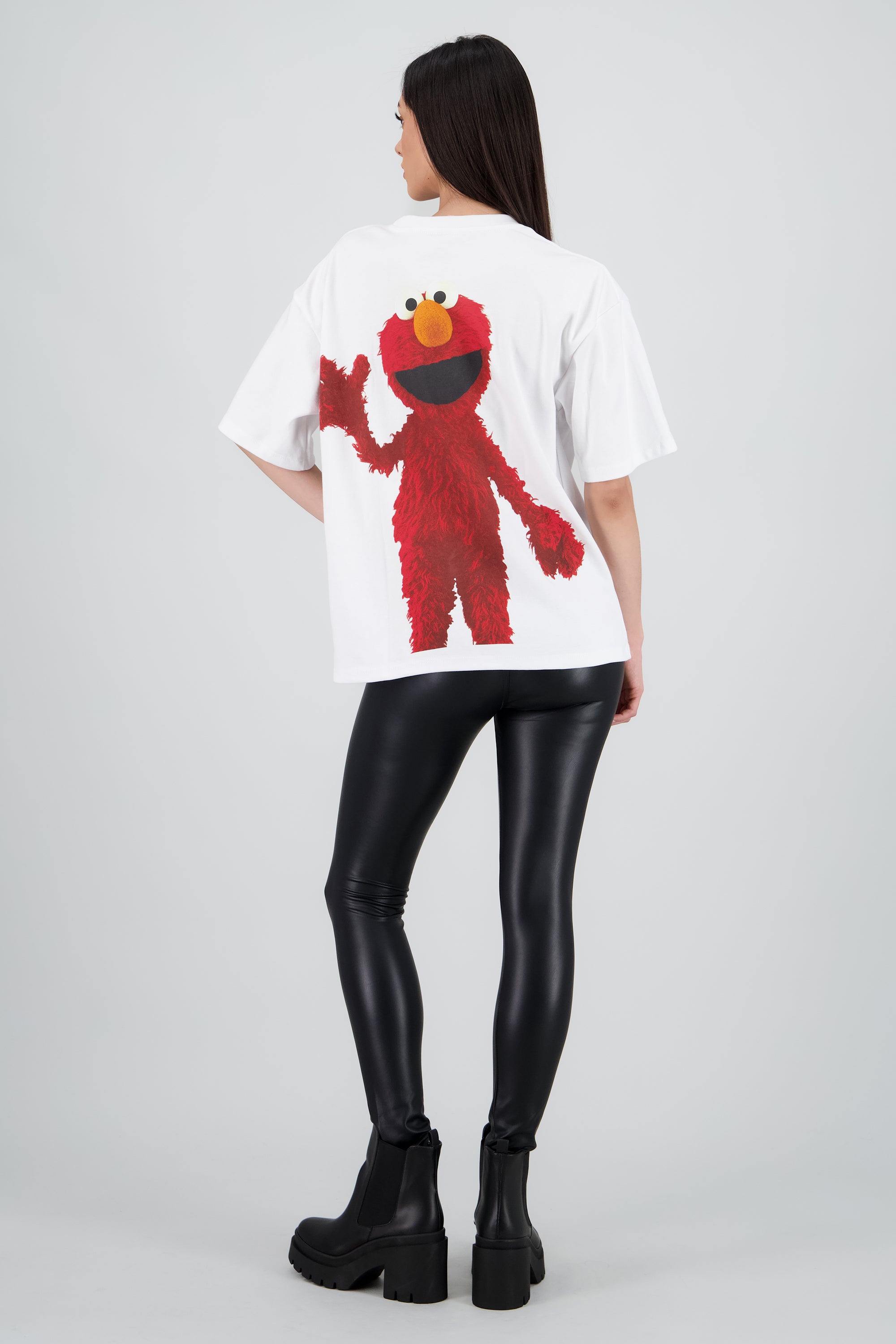 Playera over Elmo frente espalda BLANCO