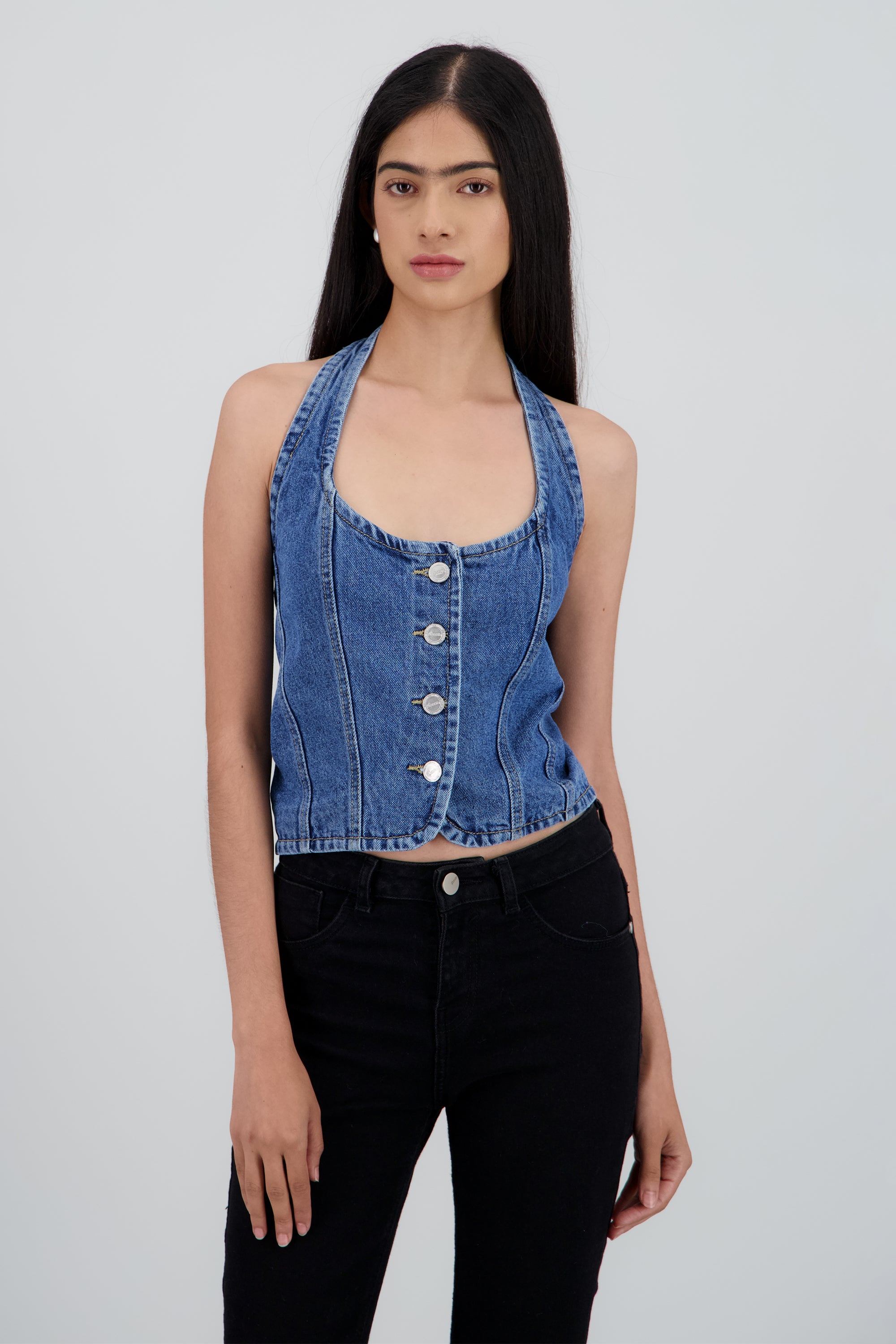 Top halter denim MEDIUM WASH