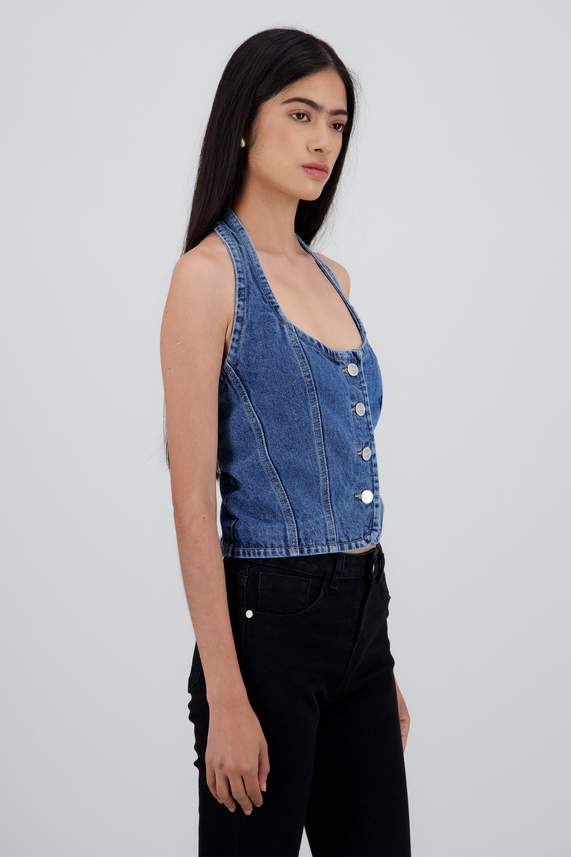 Top halter denim MEDIUM WASH