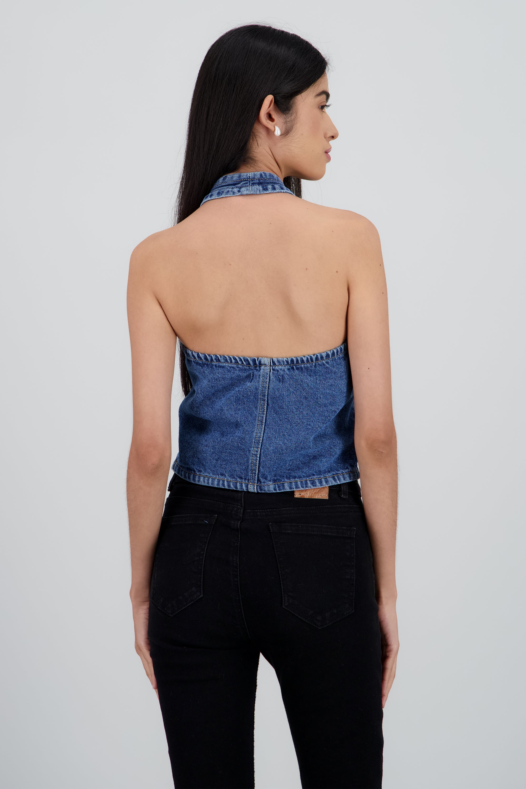 Top halter denim MEDIUM WASH