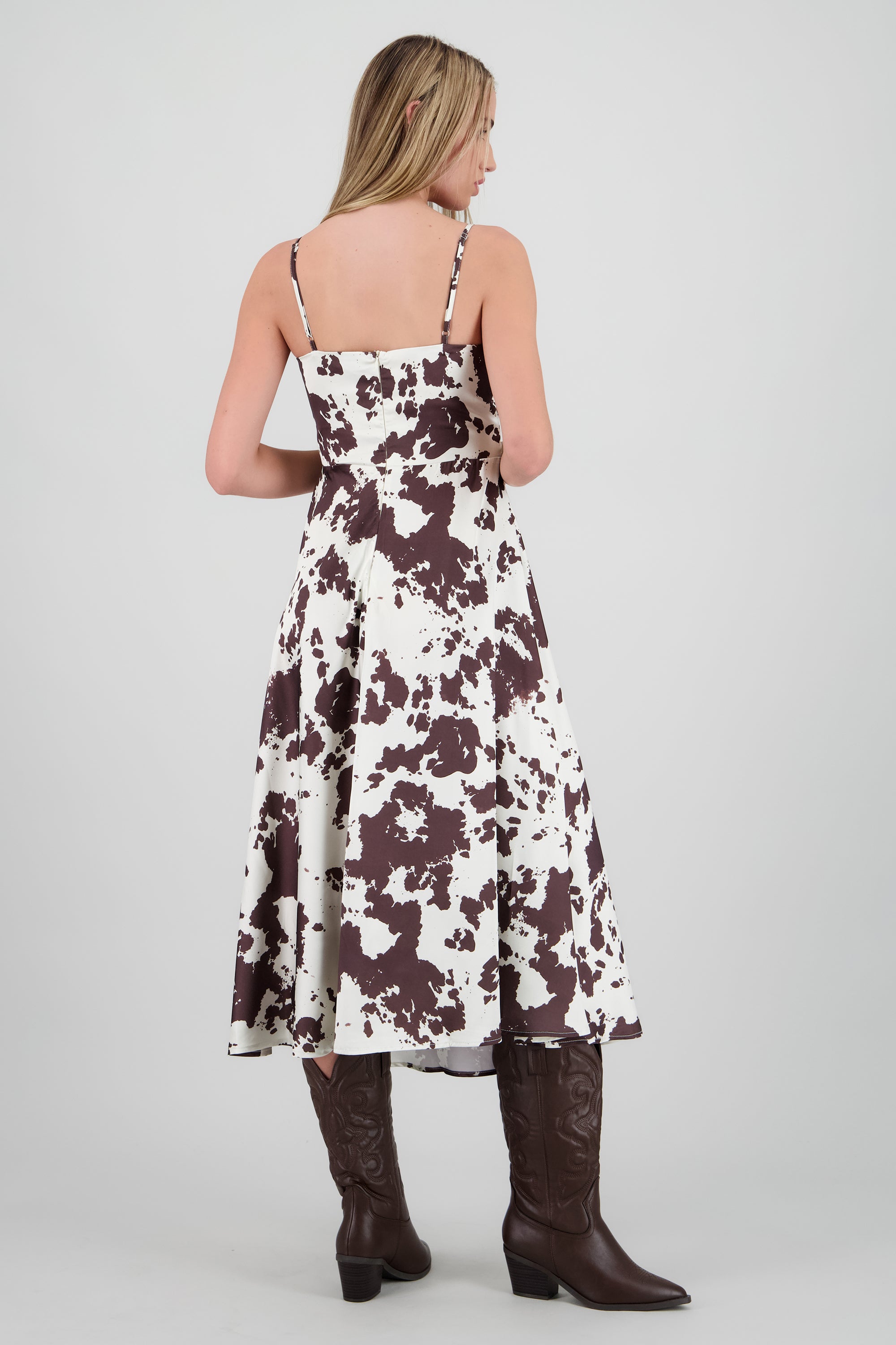 Vestido satin escote nudo estampado vaca CAFE COMBO