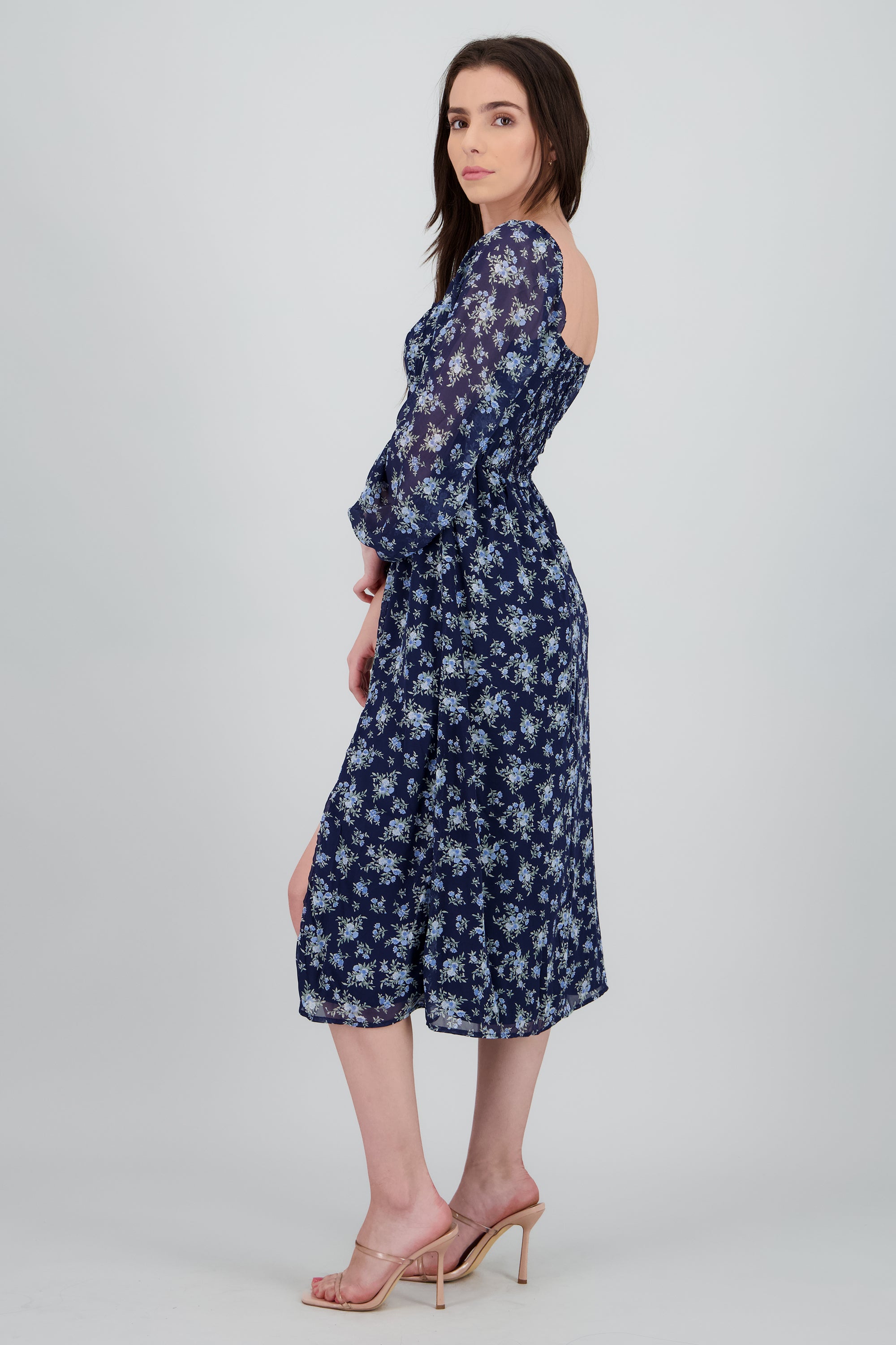 Vestido maxi flores detalle escote MARINO COMBO
