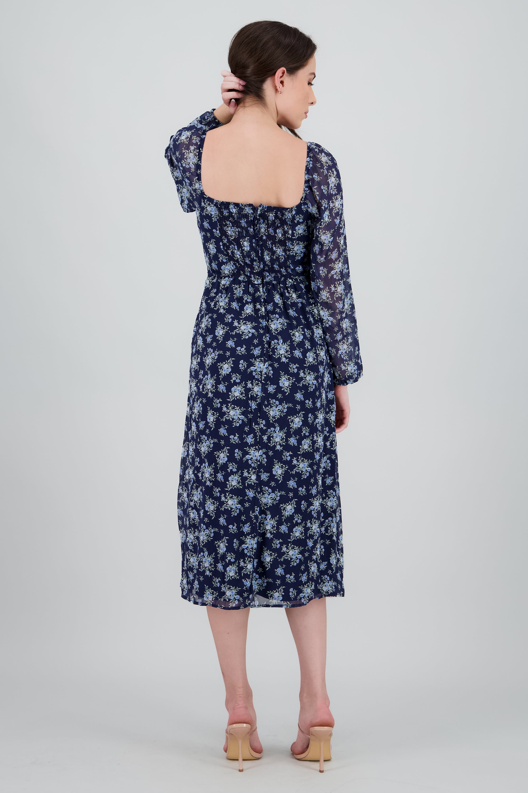 Vestido maxi flores detalle escote MARINO COMBO