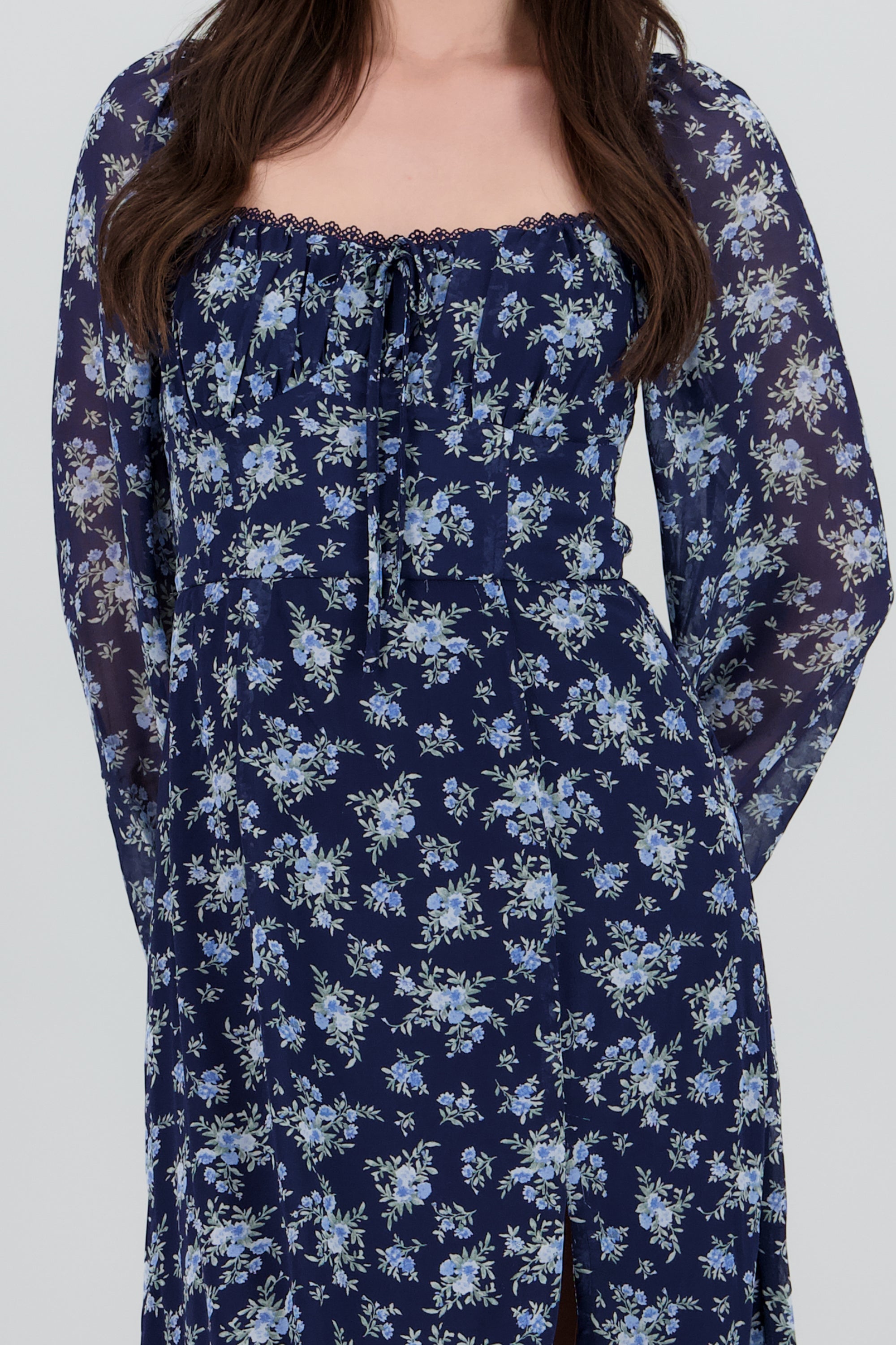 Vestido maxi flores detalle escote MARINO COMBO