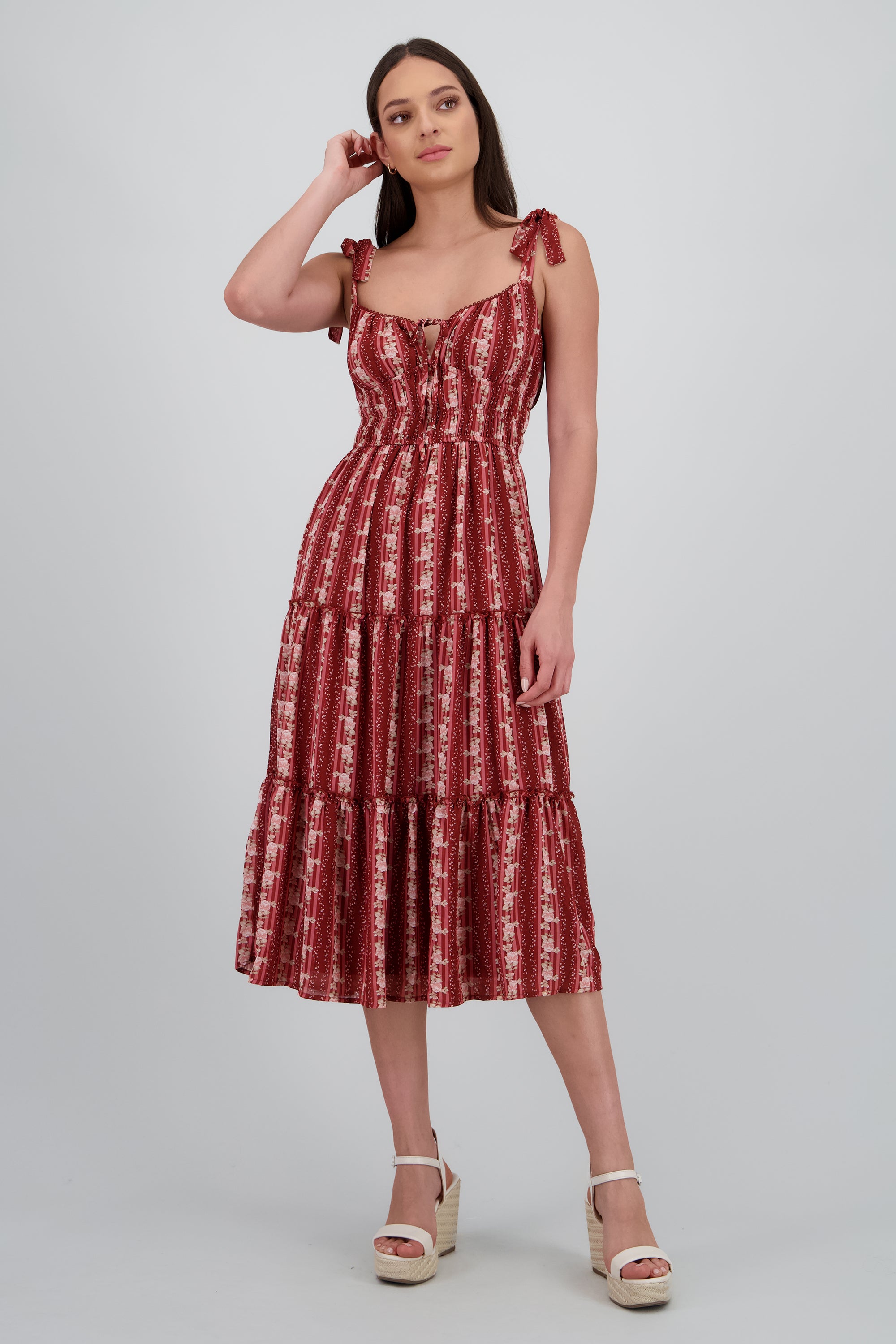 Vestido maxi olanes estampado flores VINO COMBO