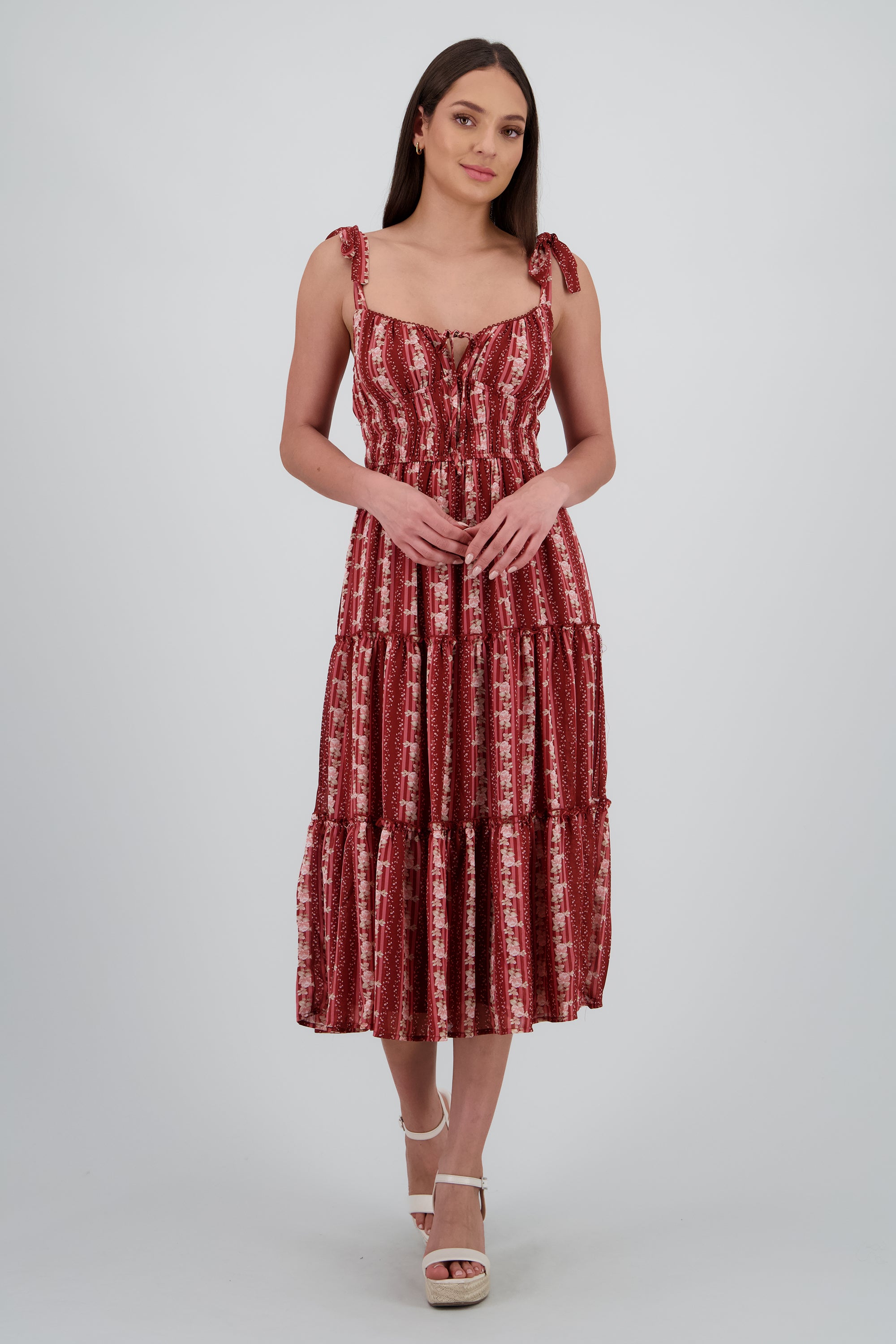 Vestido maxi olanes estampado flores VINO COMBO