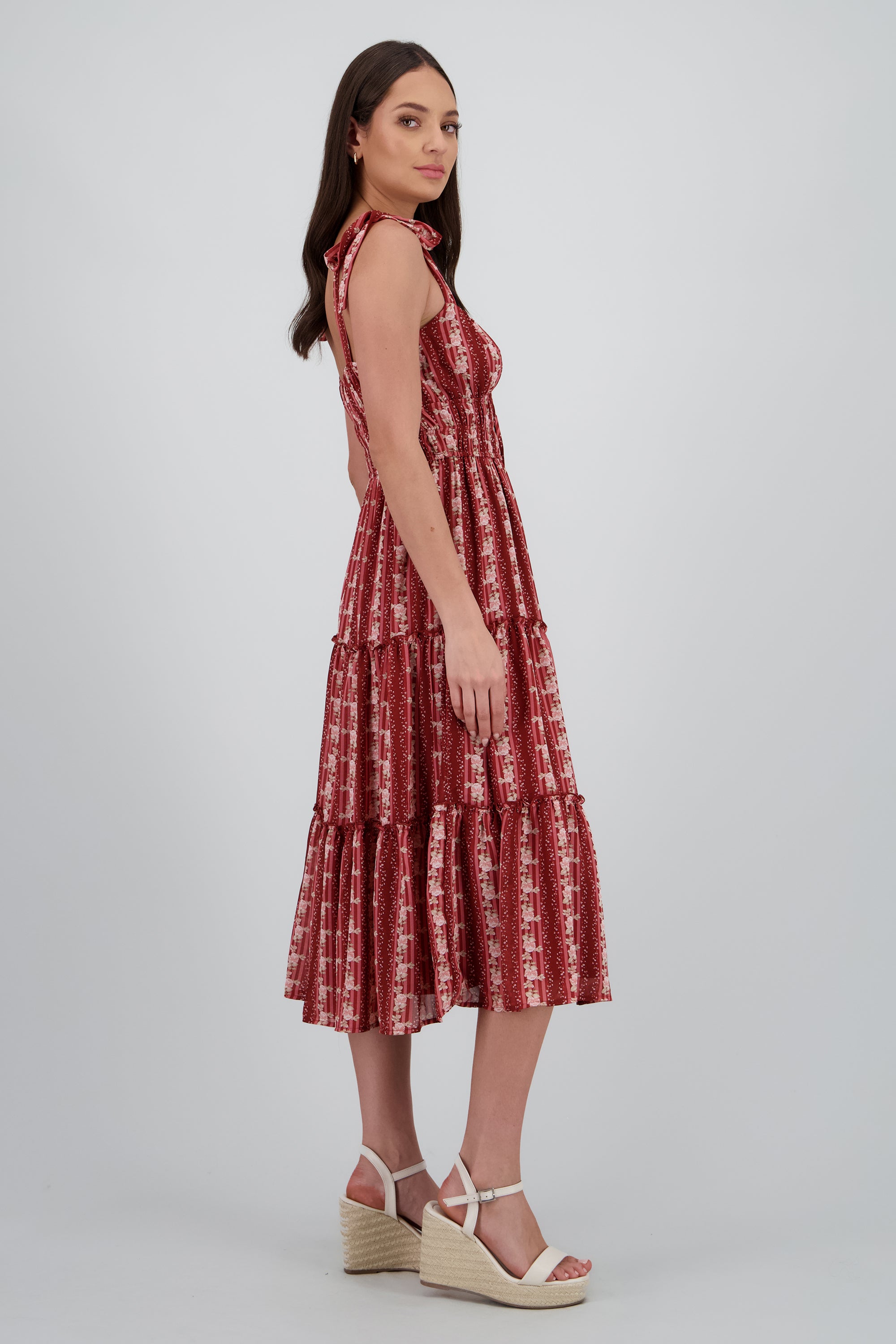 Vestido maxi olanes estampado flores VINO COMBO