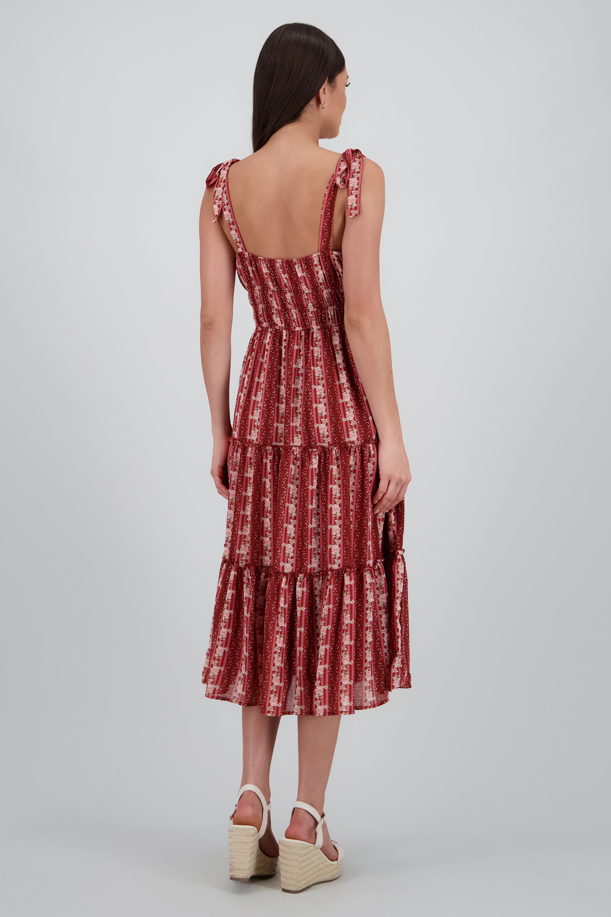 Vestido maxi olanes estampado flores VINO COMBO