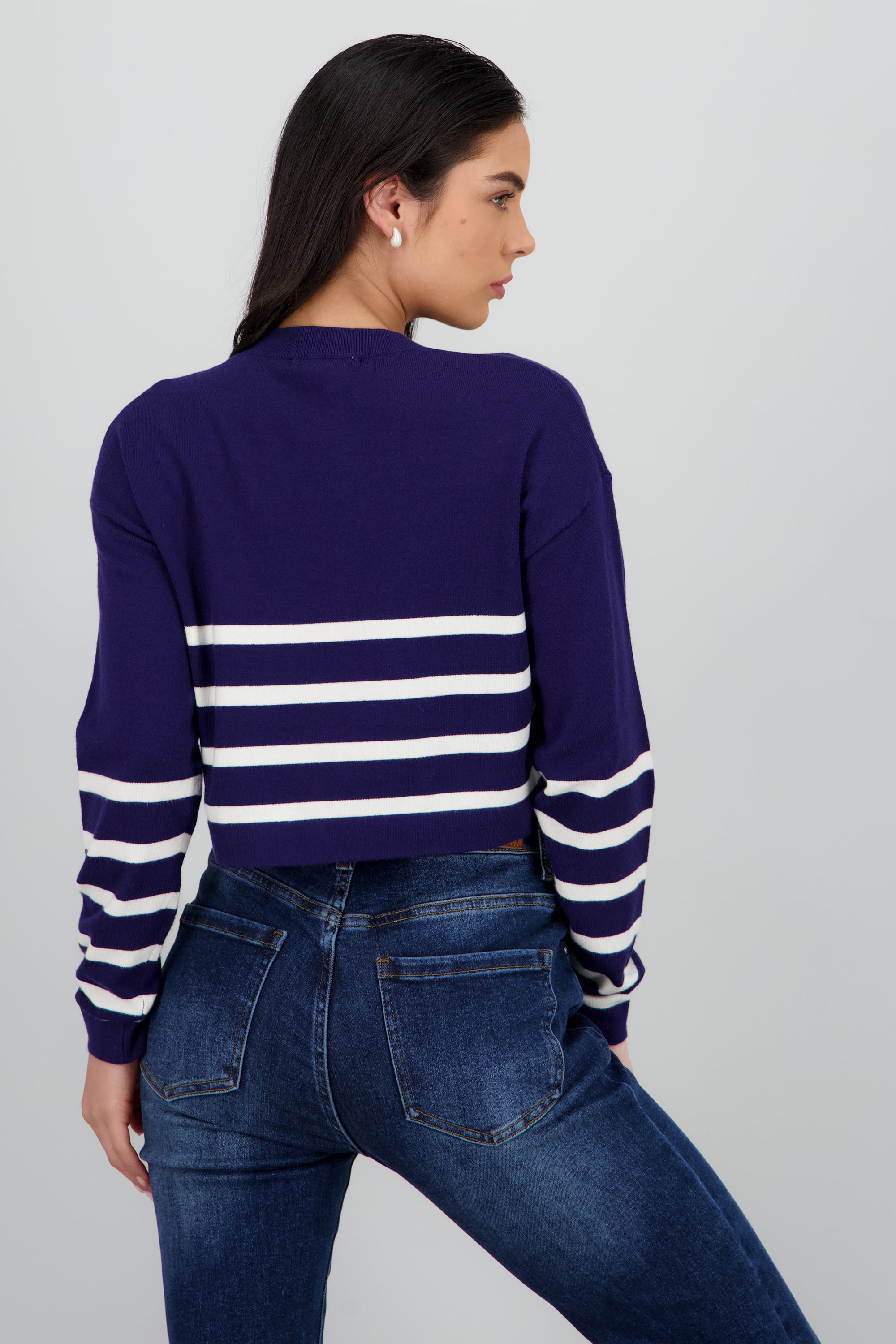 Sueter crop rayas cuello redondo MARINO