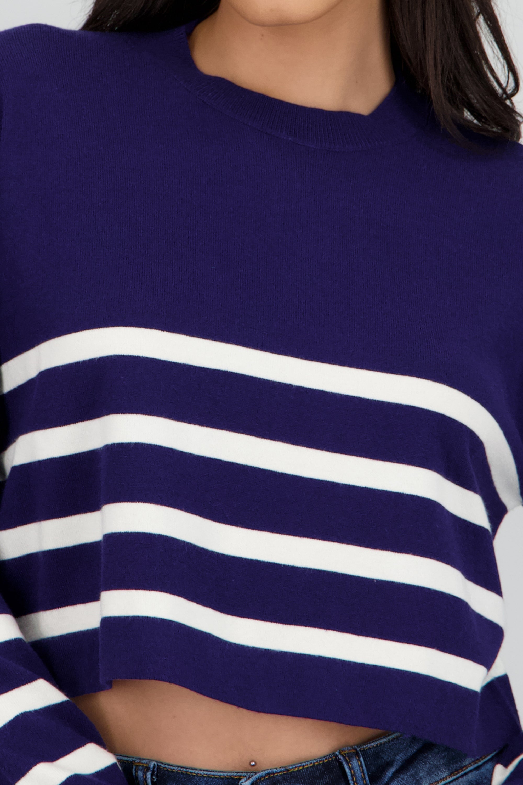 Sueter crop rayas cuello redondo MARINO