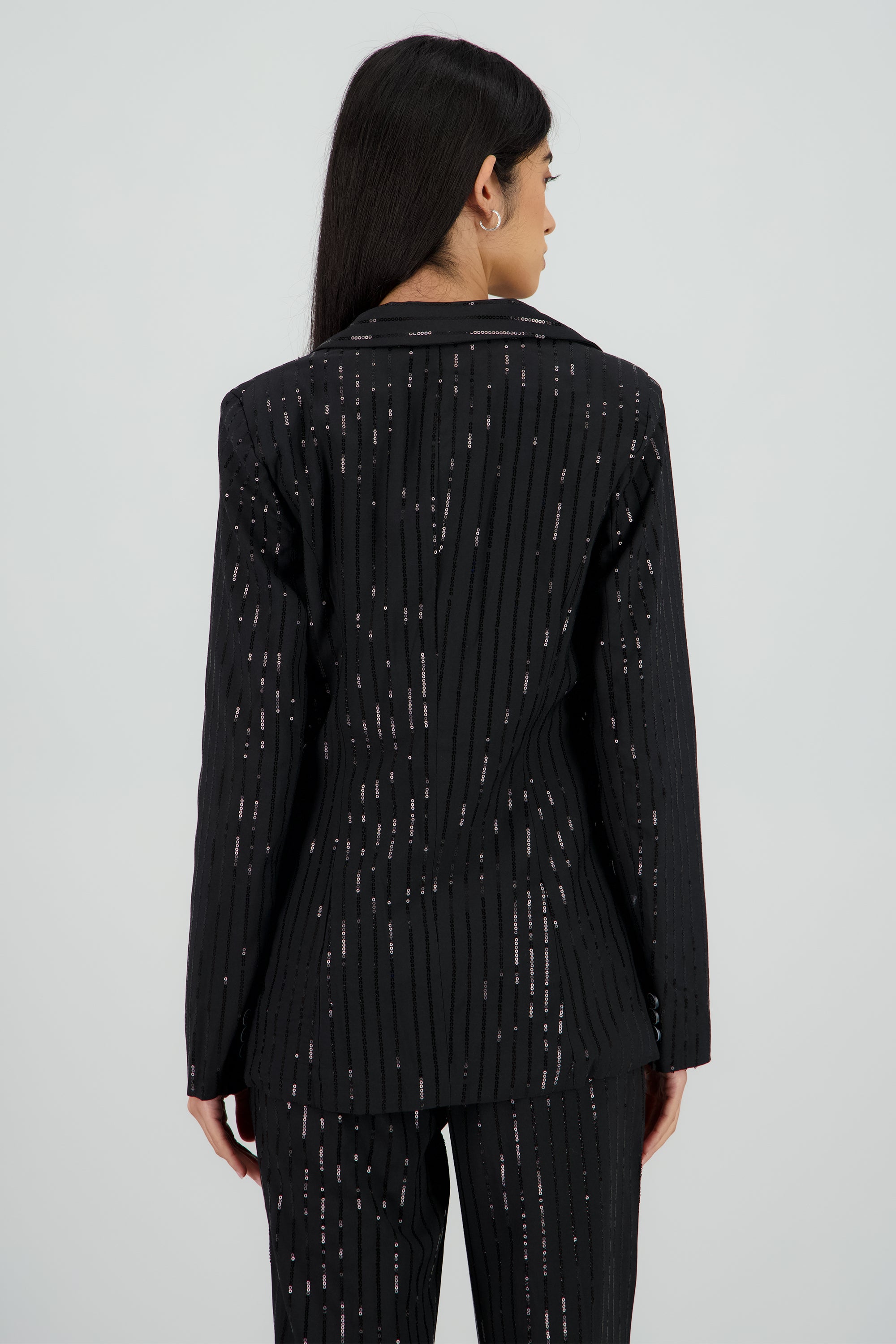 Saco ajustado con rayas de brillos NEGRO
