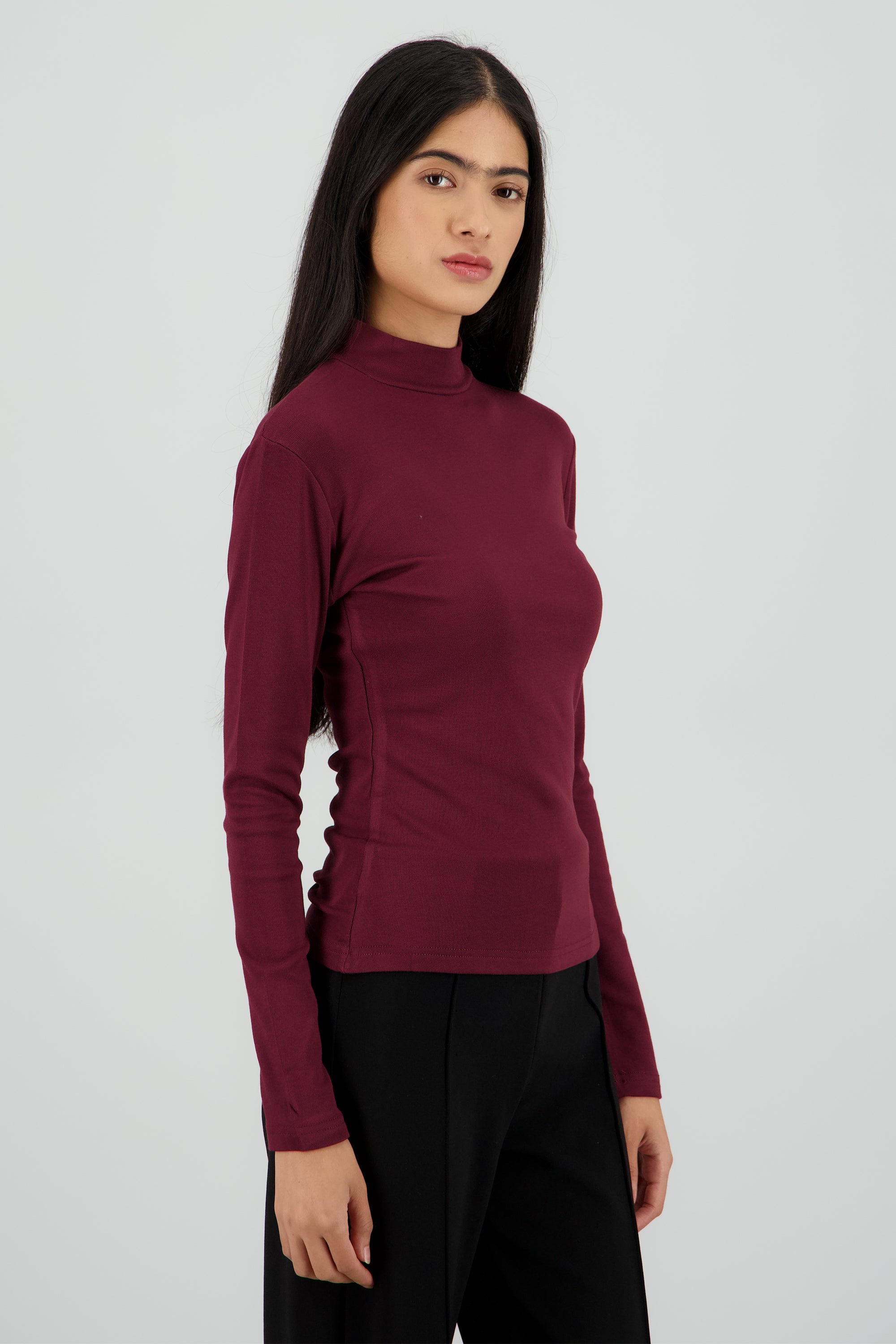 Top de manga larga con cuello alto VINO