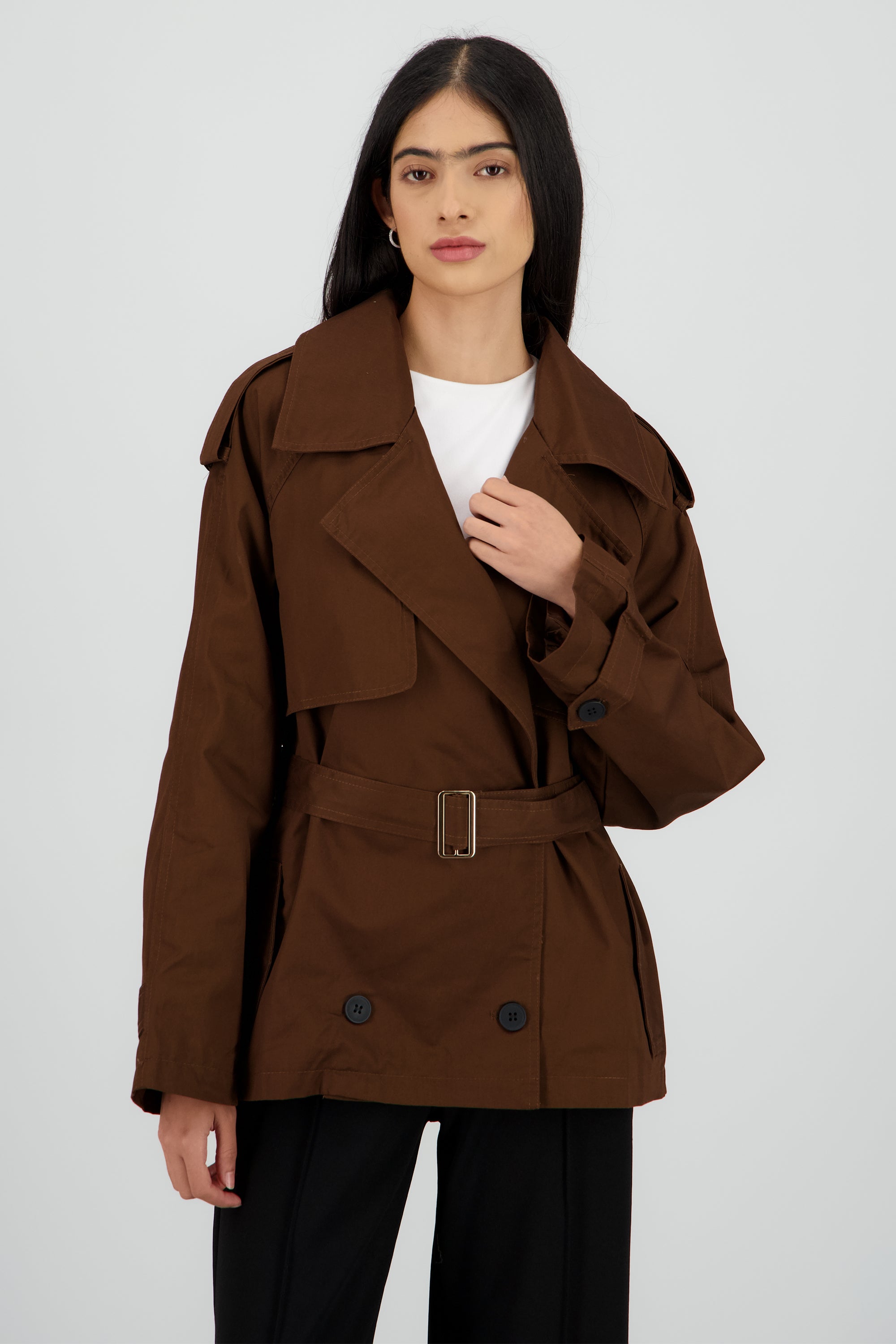 Gabardina oversized corta CHOCOLATE