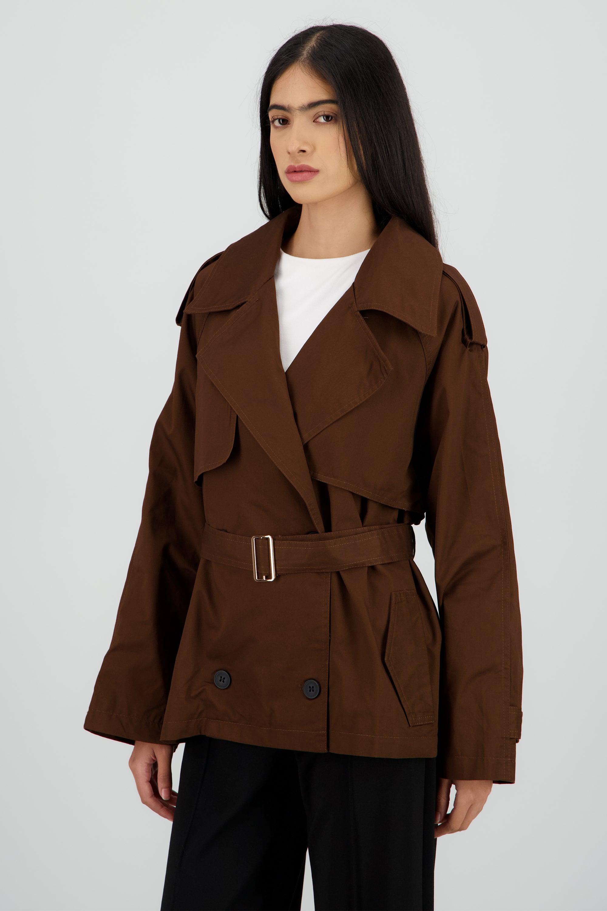 Gabardina oversized corta CHOCOLATE